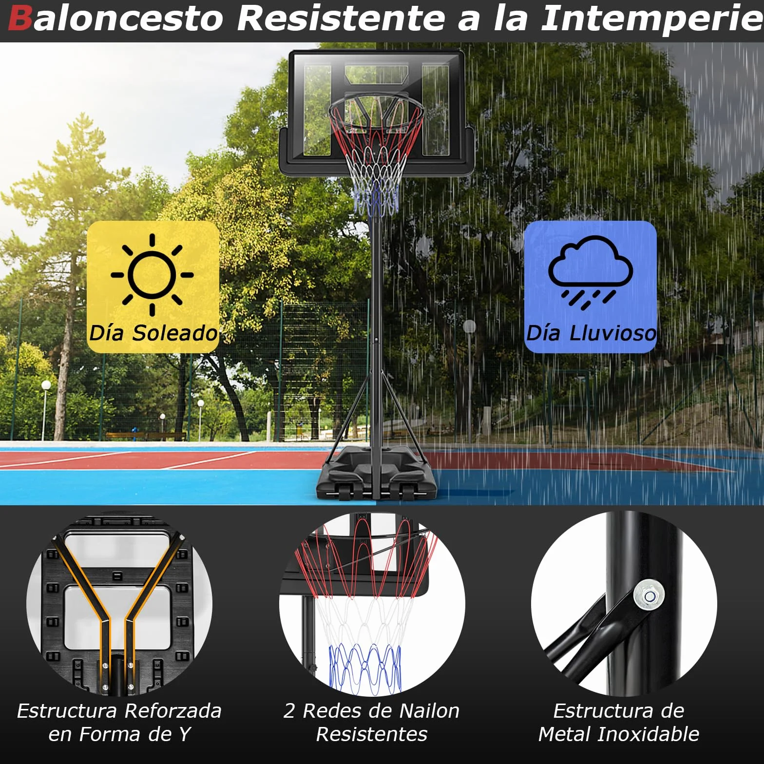 GOPLUS Canasta de Baloncesto Portátil Altura Ajustable 260-305 cm Soporte Base Rellenable