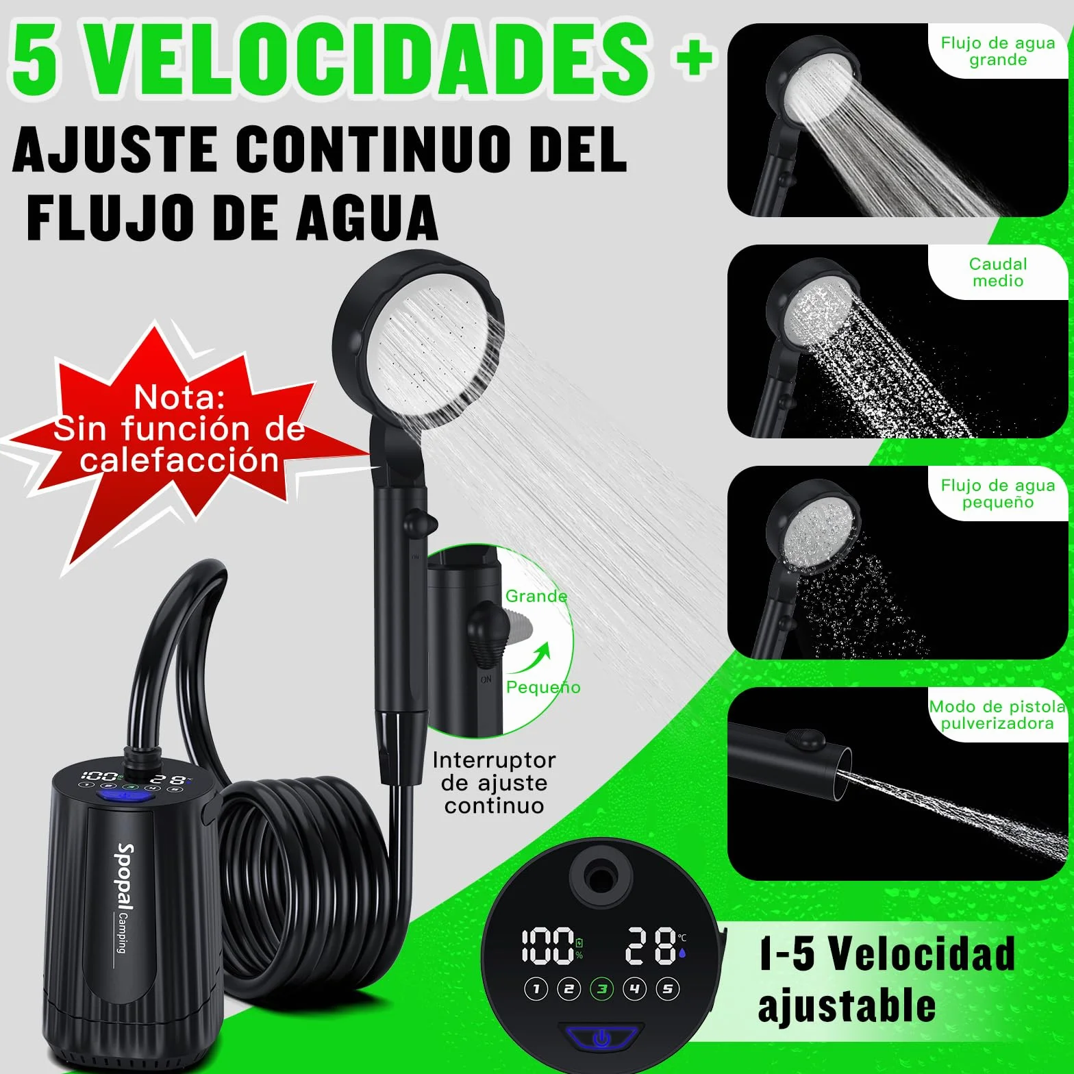 Spopal Ducha Portatil Camping 10000mAh Recargable con Cubo Plegable, Modo Doble Velocidad