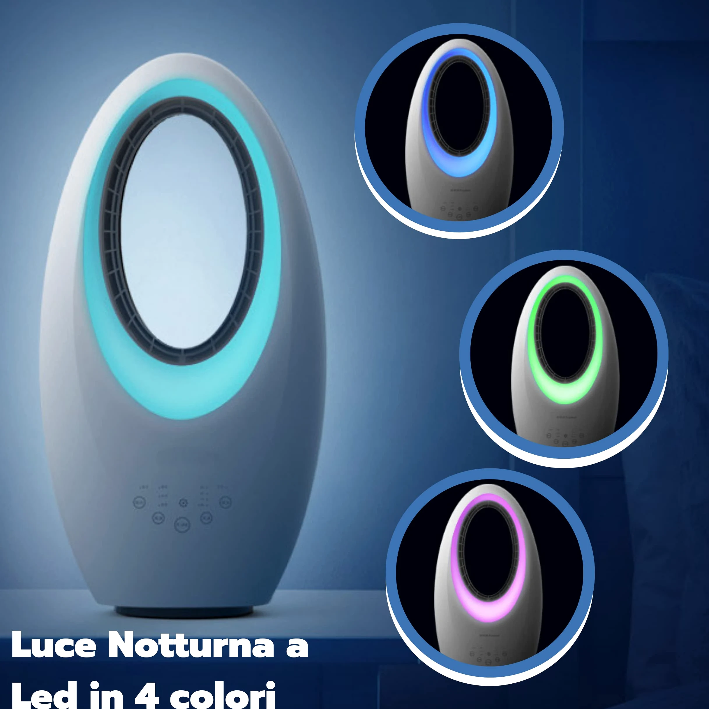 ARDES AR5BL1 Muna Bladeless - Ventilador Sin Aspas Potente y Silencioso, con Telemando, Luz Nocturna Led, Mandos Táctiles y Temporizador