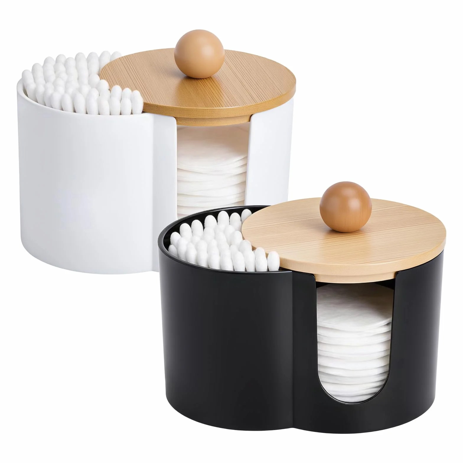 Cotton Swab Dispenser de 2 Piezas, Soporte para Discos de Algodón y Bastoncillos con Tapa, Dispensador Discos Desmaquillantes de Plástico para el Cuarto de baño, el tocador y el Salón