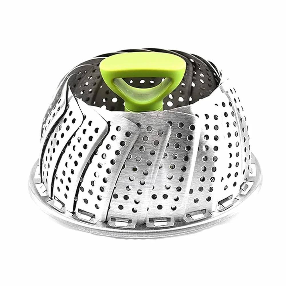 Voarge Cocina al vapor de acero inoxidable, accesorio para ollas, con mango extraíble anticalor y patas antideslizantes, accesorio de vapor plegable (forma de hoja)