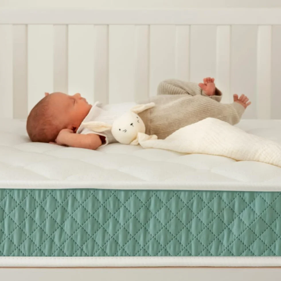 Nalui - Colchón Cuna Viscoelástico 120 x 60 cm Baby One Núcleo HR Adapt Foam, Tejido 3D Transpirable y Tejido Strech Hipoalergénico, Certificado Oeko-Tex® | Hecho en España. Altura ±12cm, Aguamarina