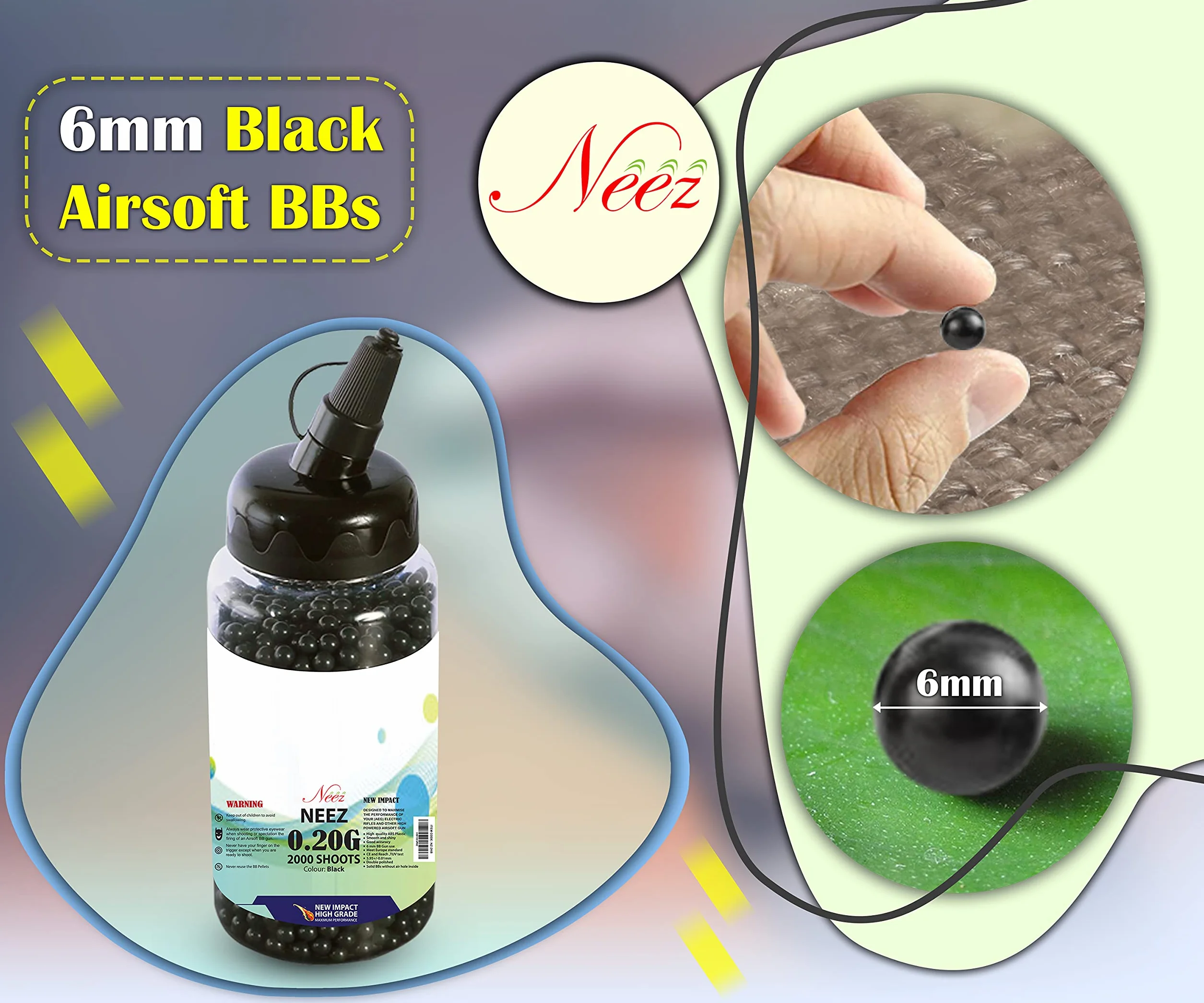 Neez Bolas Airsoft Plastico Paintball Balas 6mm 0.20g BB Pellets 1000 2000 5000 10000 Munición