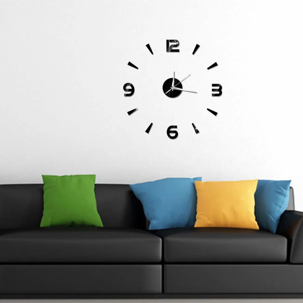 Tyenaza Reloj Adhesivo de Pared, 60 x 60 cm Reloj de Pared Silencioso y Adhesivo, Reloj de Pared Grande Salon sin Marco DIY Silencioso Moderno para Decoración, para Casa, Restaurante, Hotel(Negro)