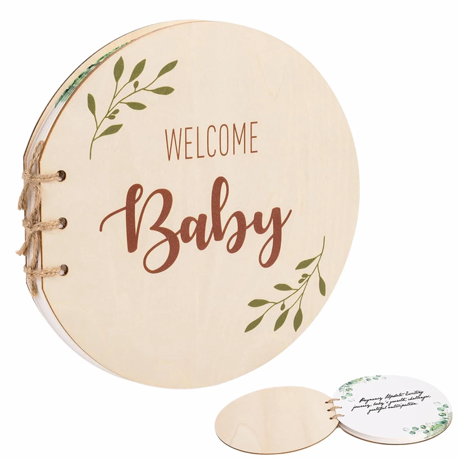 Libro Visitas Baby Shower, Libro de Invitados para Baby Shower, Libro Invitados con Tapa de Madera, Libro Firmas Bautizo, Libro Recuerdos Bebe, Redondo, con 35PCS Papel en Blanco (B)