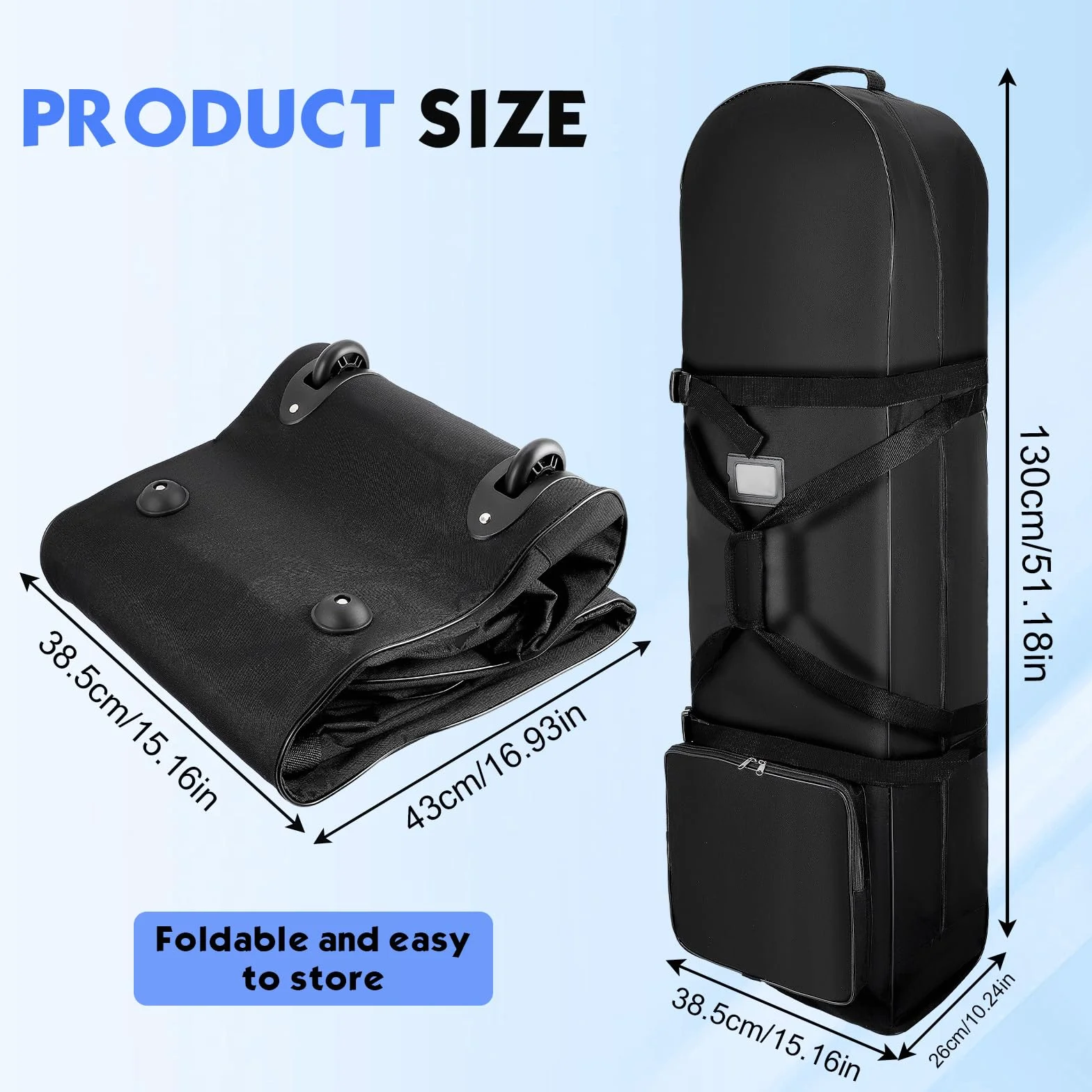 Golf Bolsa de Viaje con Ruedas, Bolsa de Viaje para Golf con Ruedas, Maleta Plegable Palos Oxford 900D, Resistente al Agua, Portátil para Hombres y Mujeres Exteriores, 128x38x23cm, Negro