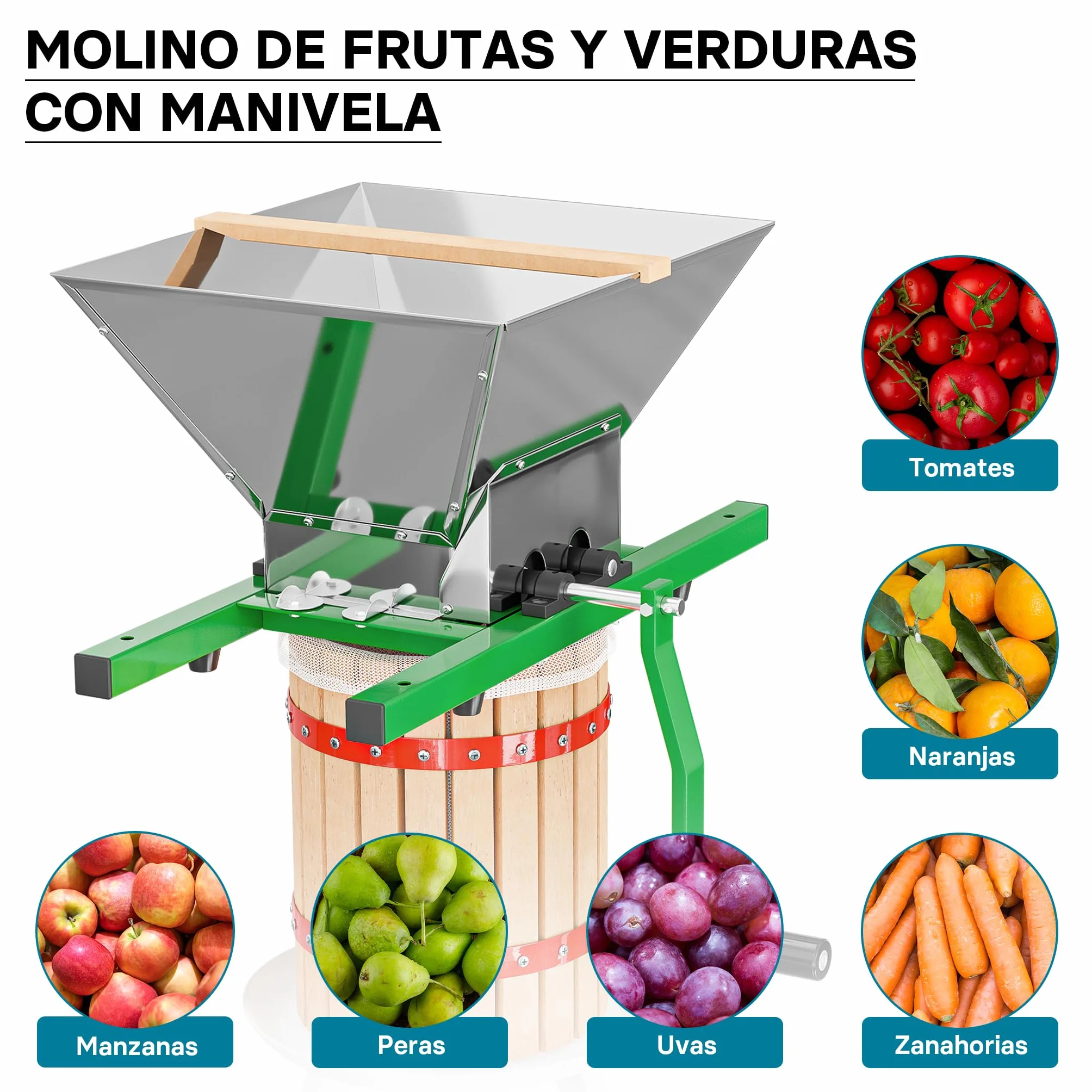 WilTec Prensa de Frutas Bayas y Mosto de 6L + triturador de Frutas y Bayas de 7L Elaboración de Bebidas