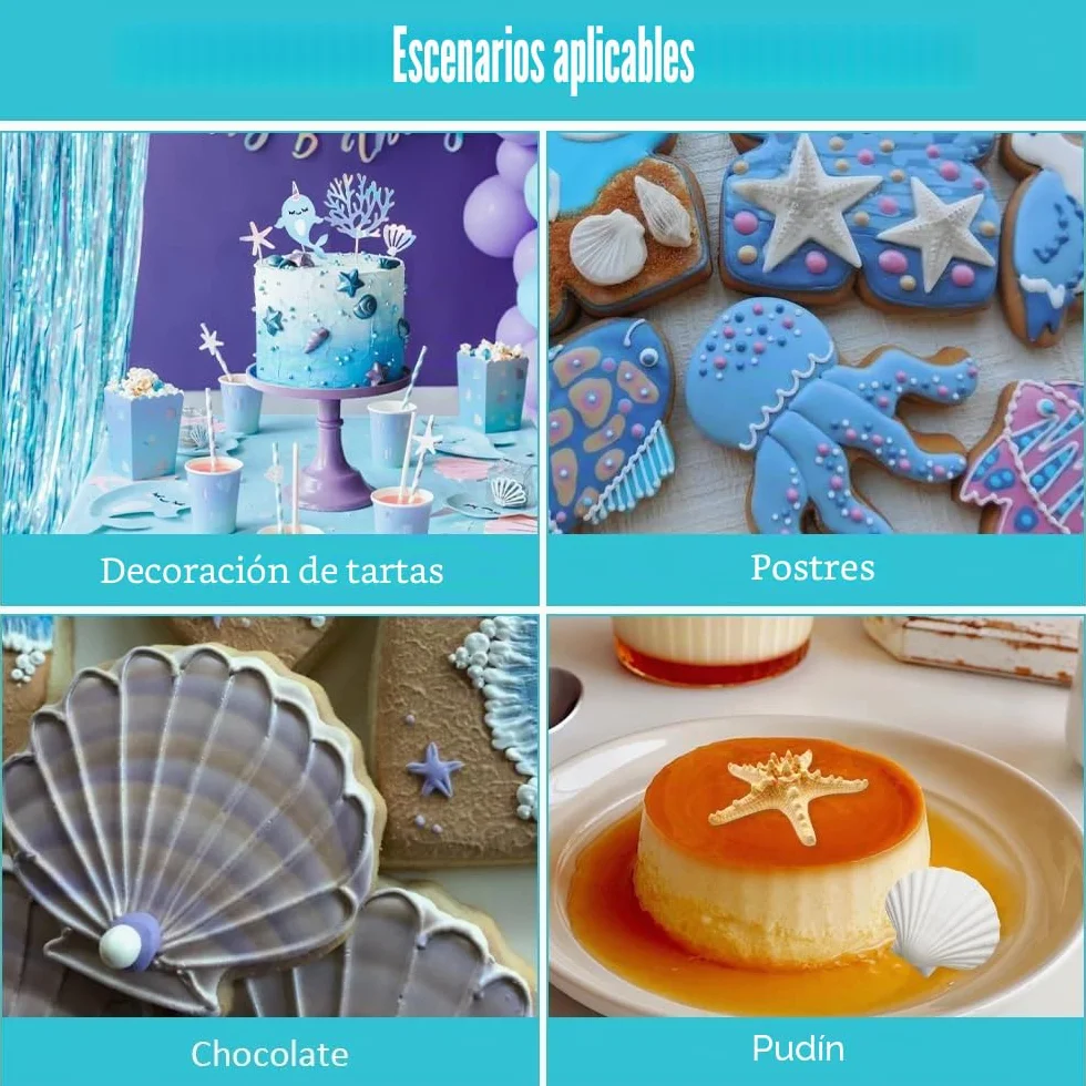 4 piezas Marina Animales Moldes Silicona,Moldes de Fondant para Tartas con Temática Marina,Molde de Silicona para Fondant con Tema Marino,3D Molde Conchas del Mar Marina Animales Moldes,para Gelatina