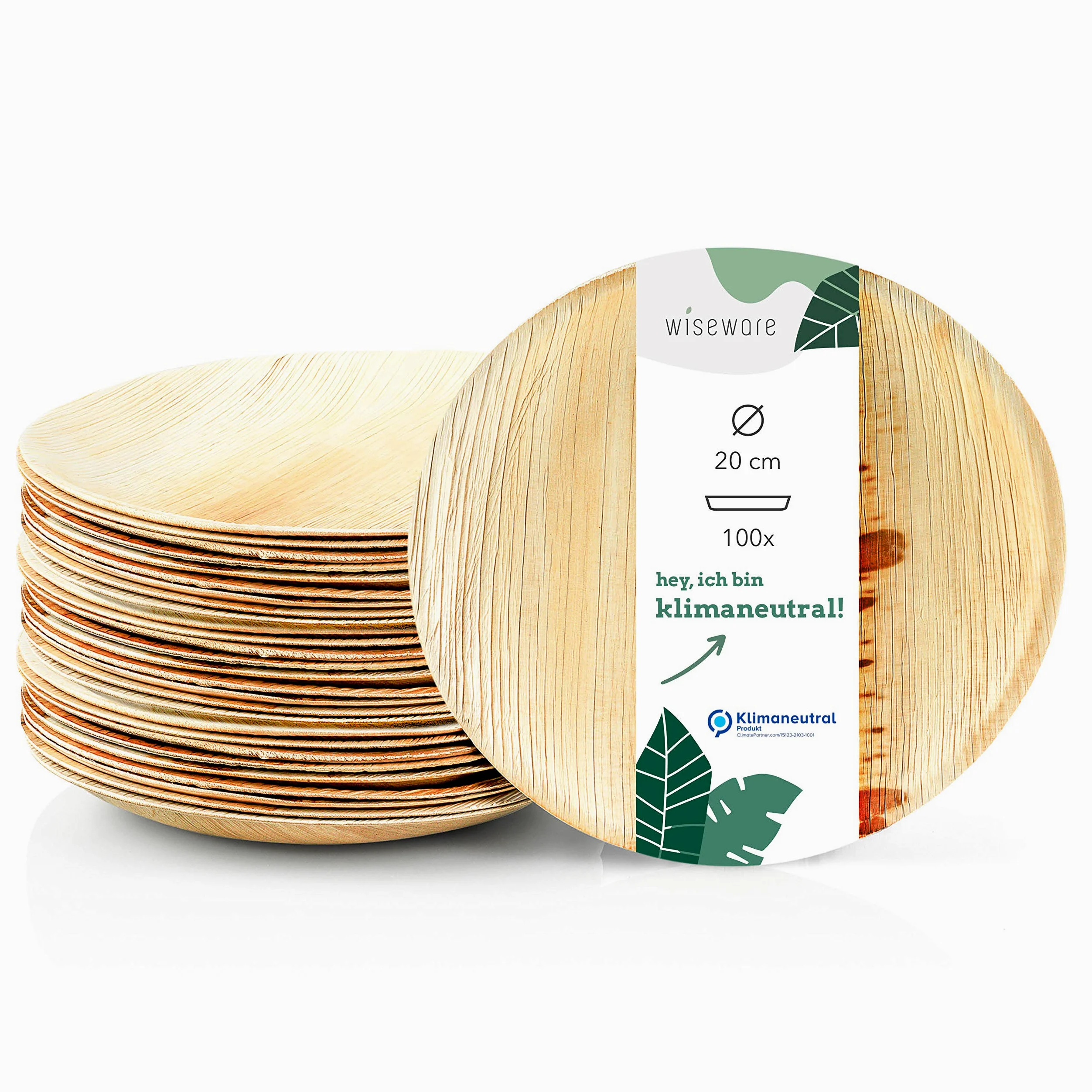 Wiseware Platos desechables (100 unidades redondos 20 cm de diámetro biodegradables platos de hoja de palma biodegradables vajilla compostable vajilla ecológica desechable (100 20 cm de diámetro)