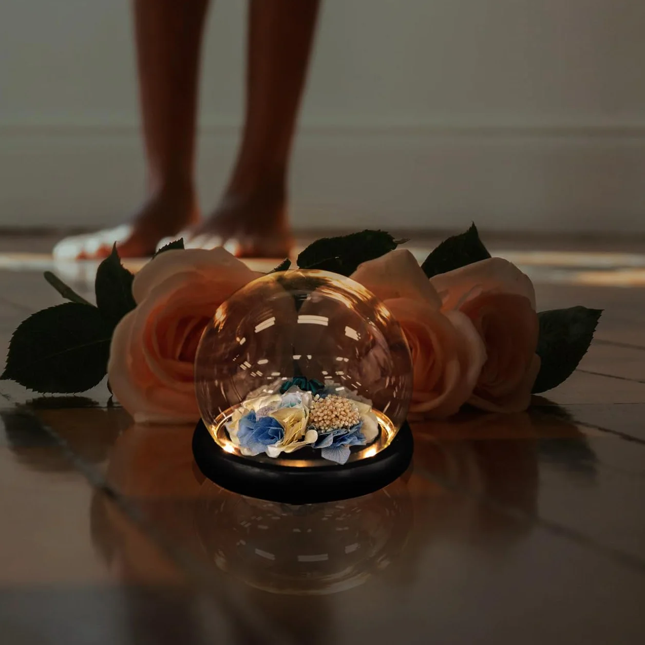Juego De Cúpula De Cristal Transparente Con Base De Luz LED