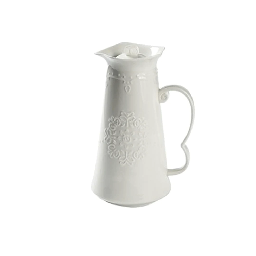 Jarra Jarra de agua cerámica porcelana grabada en relieve blanca 1,2 l | Hervidor de café for la ceremonia del té del café