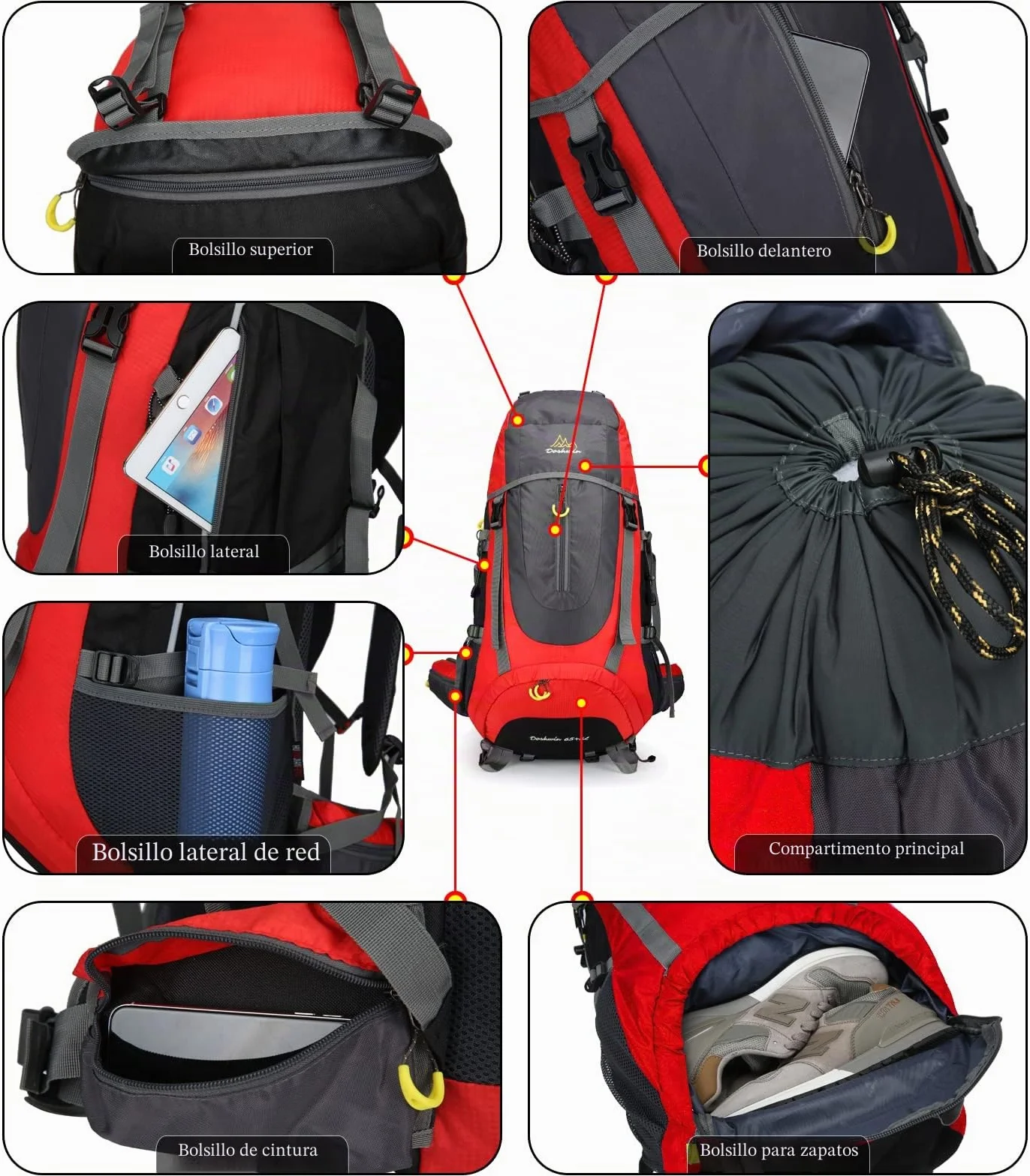 Mochila Senderismo Trekking Camping 70L para Hombre Mujer