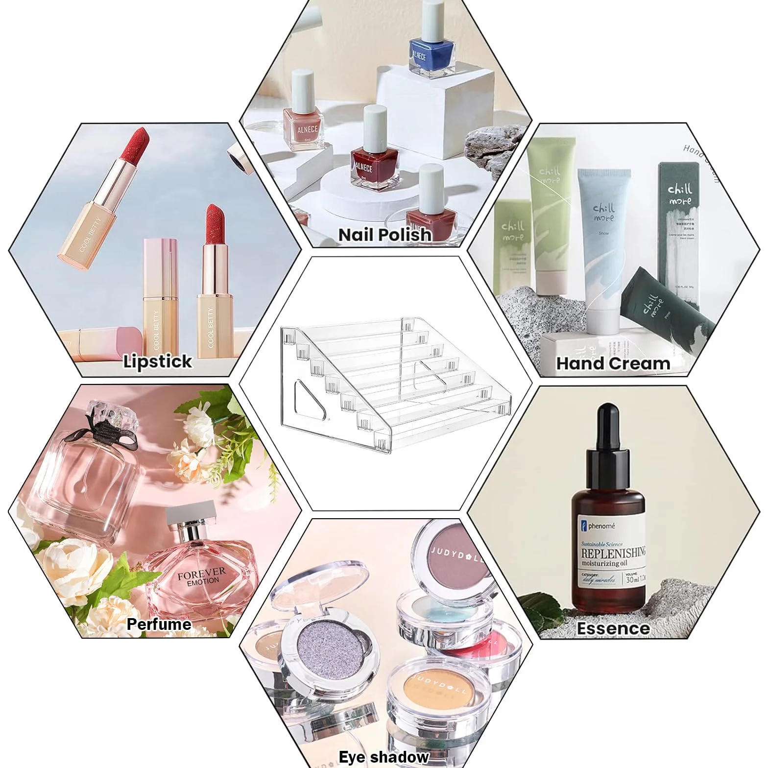 MeYuxg Almacenamiento de esmalte de uñas de 7 capas, soporte de esmalte de uñas acrílico transparente, organizador de tocador multifuncional, organizador de pintalabios, organizador de perfume,