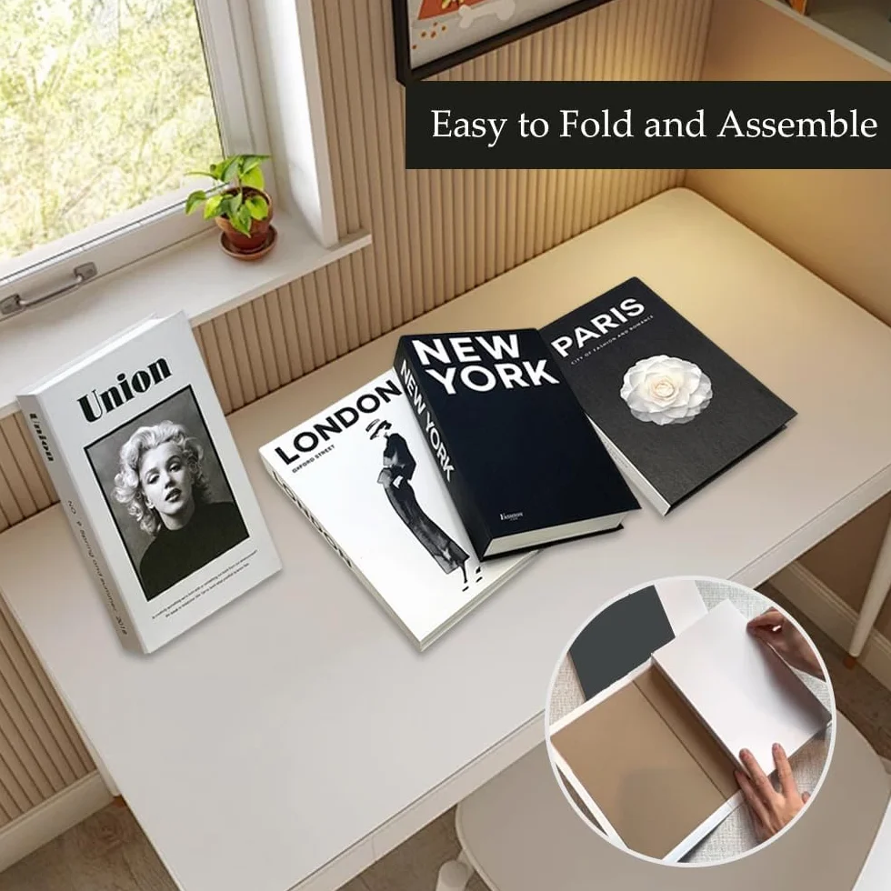 4PCS Libros Decorativos Falsos Moda, Decoracion Estanteria Libros de Imitación Plegables,Libros de Decoracion de Interiores,Decoracion Hogar Libros de Exhibición Falsos,Display Libreria Falsa