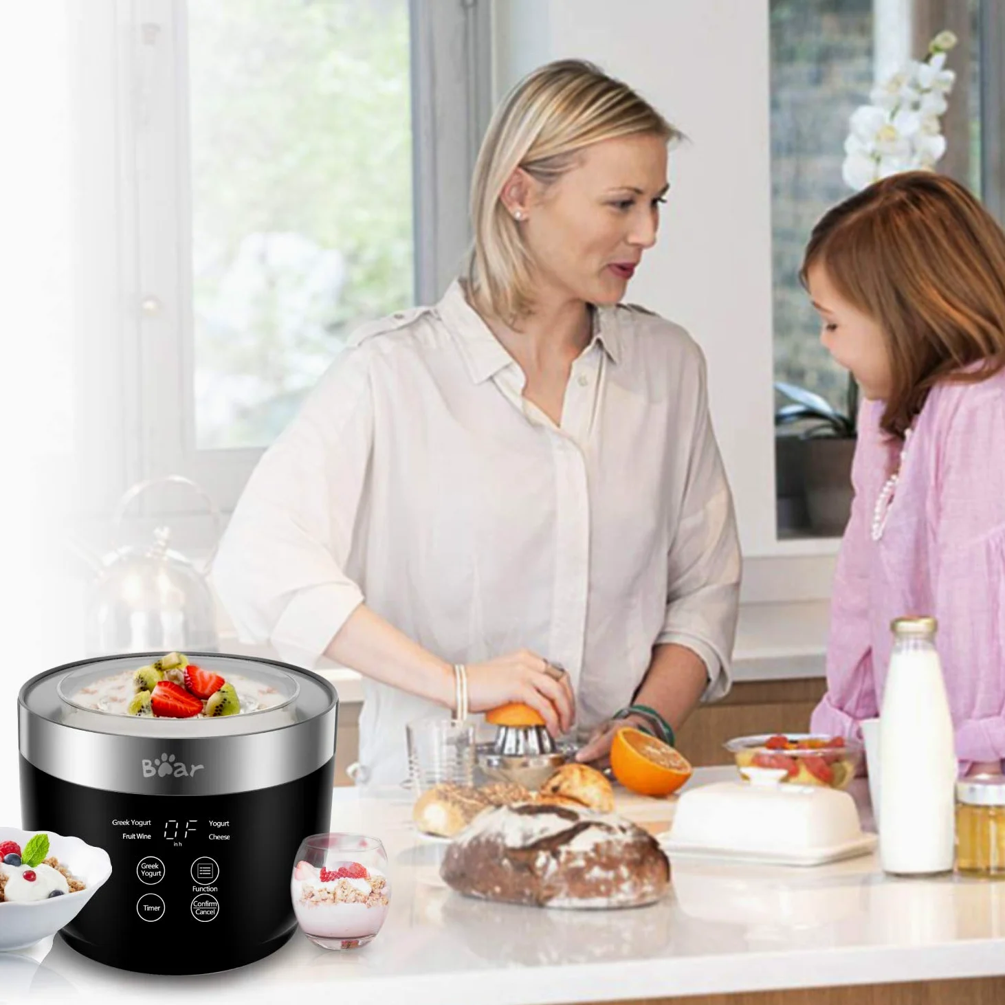 Máquina automática de yogur digital con olla interior de acero inoxidable, 2 tarros de vidrio (1 cuarto de galón) y colador para yogur orgánico en el hogar, color negro