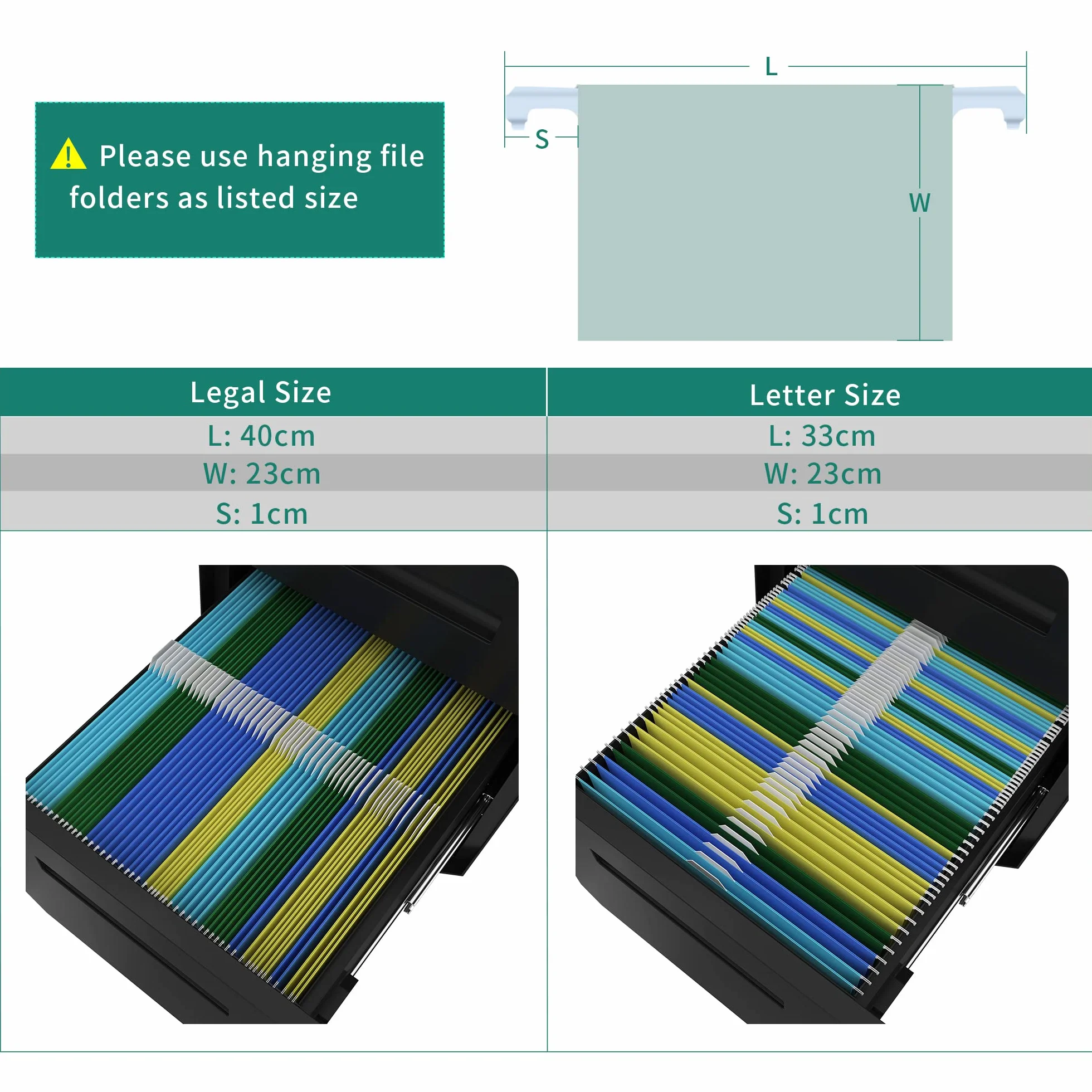YITAHOME Armario Archivador con 3 Cajones, Cajonera de Oficina Móvil con Ruedas, Metalico Mueble Oficina Archivador con Cerradura y Llave para Carta/A4, Negro, 51 x 40 x 64cm