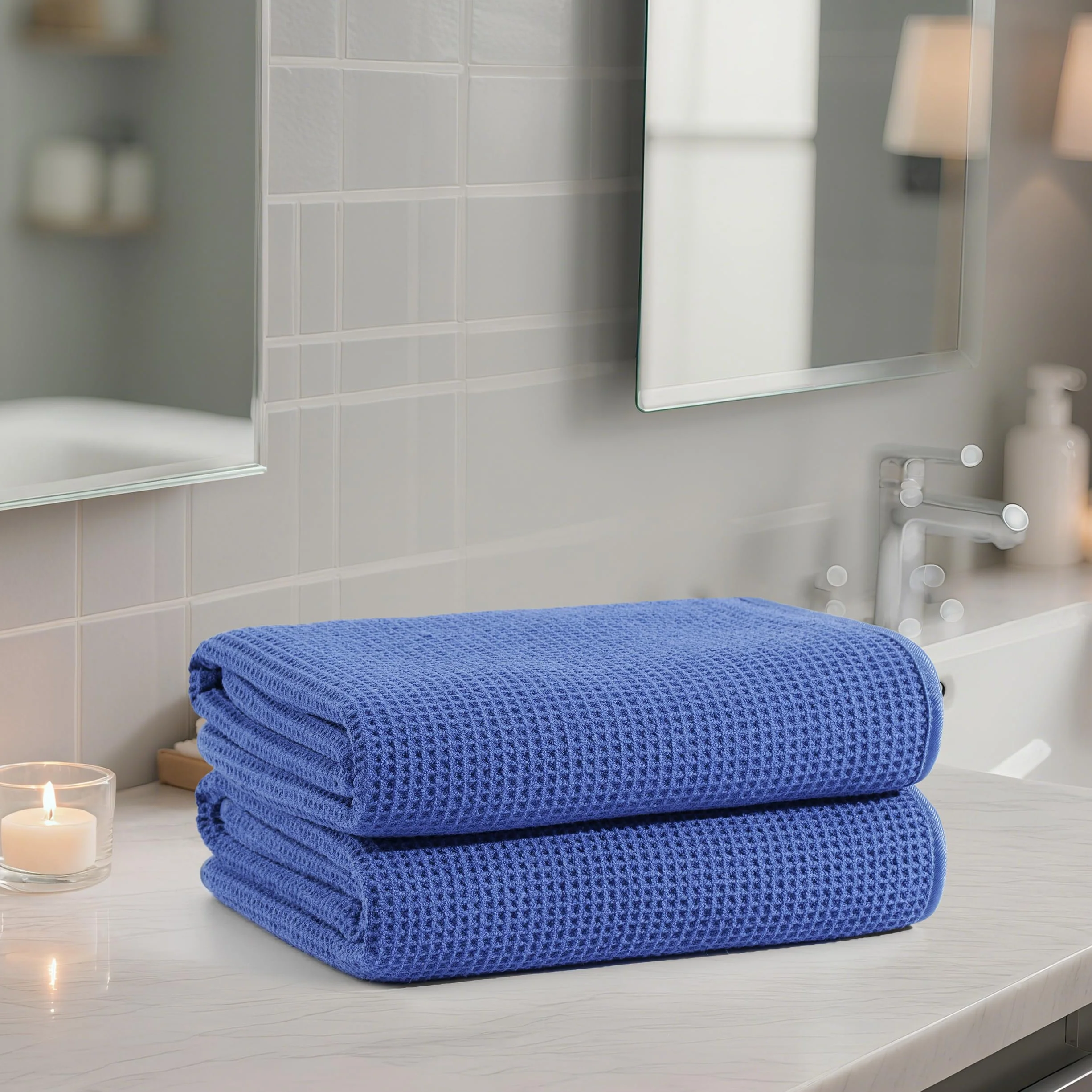 Polyte - 380 gsm Toalla de baño de Microfibra antipelusa - Secado rápido - Punto gofrado - Grande: 152,4 x 76,2 cm - Pack de 2