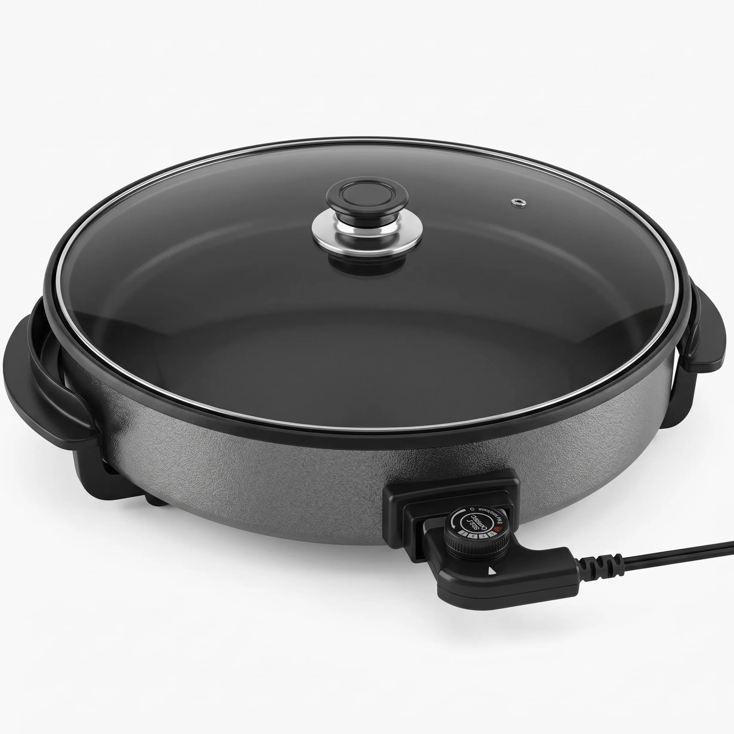 Shov Sartén eléctrica para pizza y multibräter XL – 48 cm de diámetro, 7 cm de profundidad | Sartén antiadherente y tapa de vidrio | 1500 W | Termostato ajustable para pizza, paella, giroscopios y