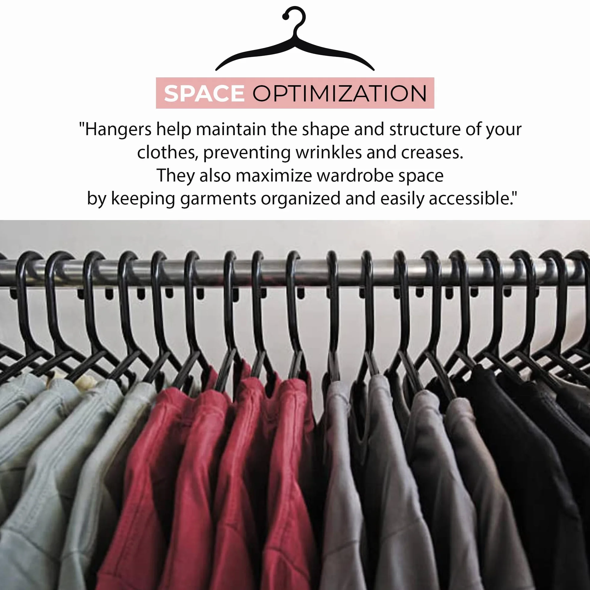 Roe Tenpo Perchas para Abrigos, Paquete de 25 Unidades, Color Negro, Perchas de plástico para Ropa para Adultos, duraderas y Ligeras, diseño Antideslizante Que Ahorra Espacio para Camisas, Chaquetas