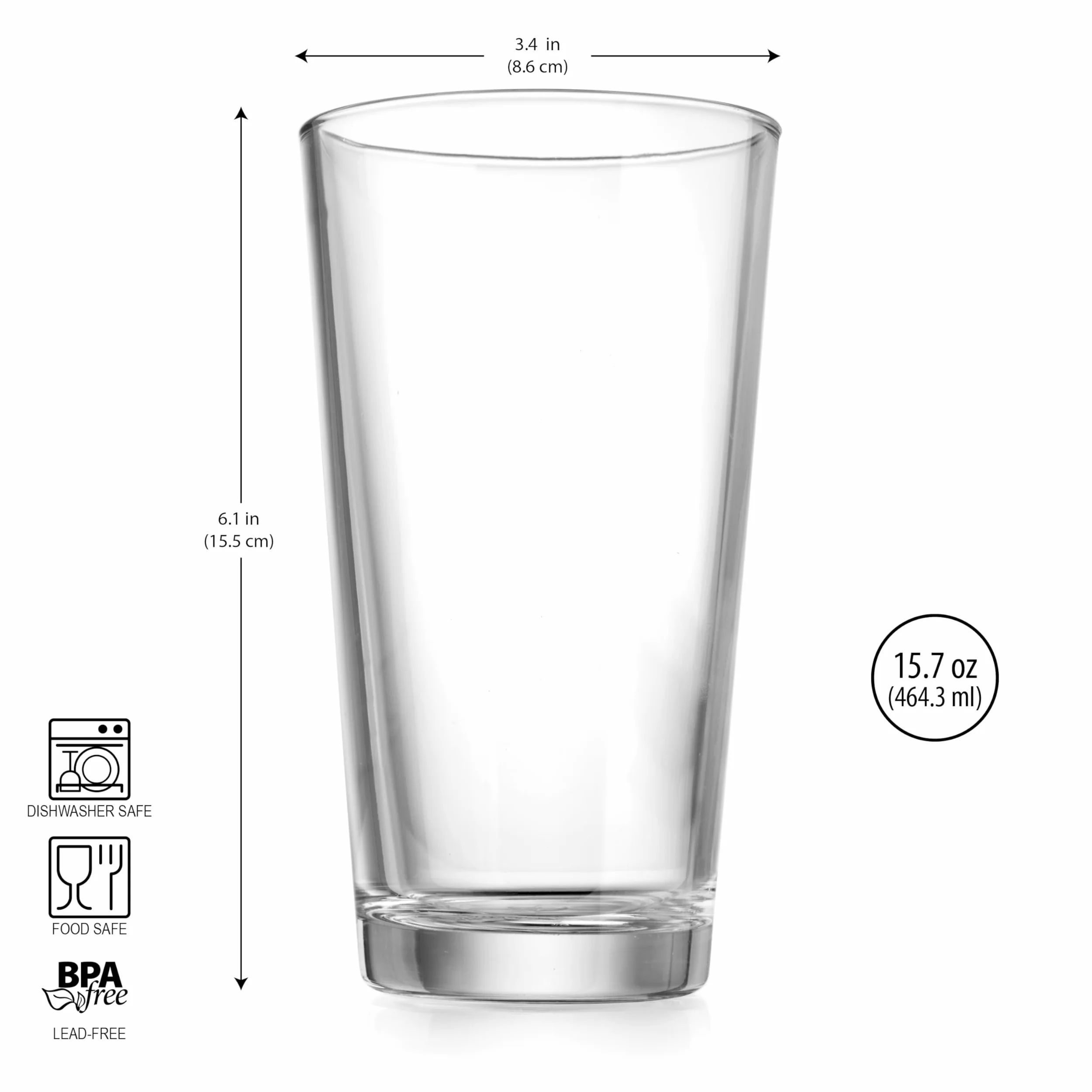 Home Essentials - Juego de 10 vasos de vidrio Highball, vasos de agua básicos de 16 onzas, cerveza, jugo, cócteles, vino, té helado, vasos de bar. Apto para lavavajillas