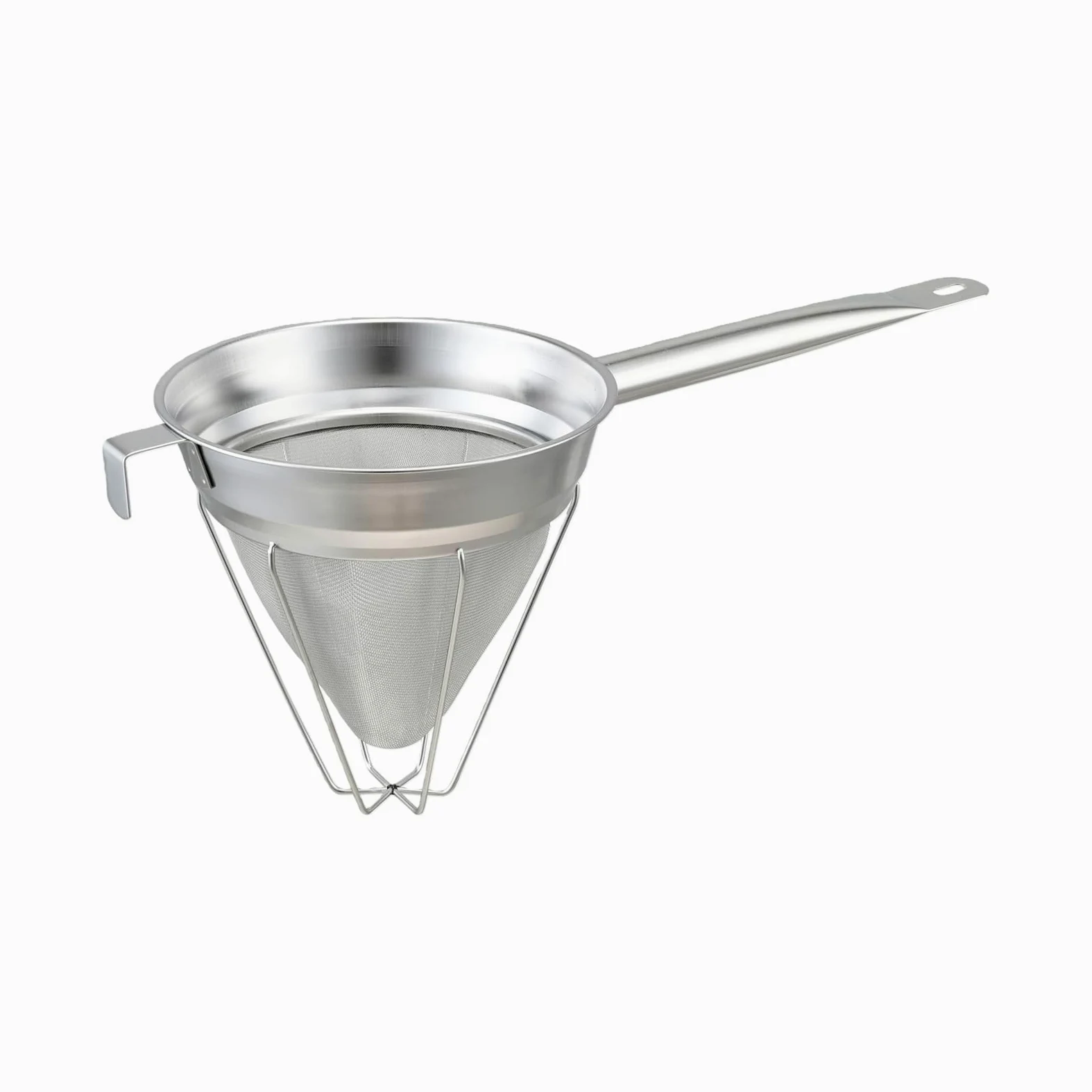 Colador cónico de acero inoxidable 304 con mango largo, colador de tapa china, malla fina, tamiz de caldo para cocina