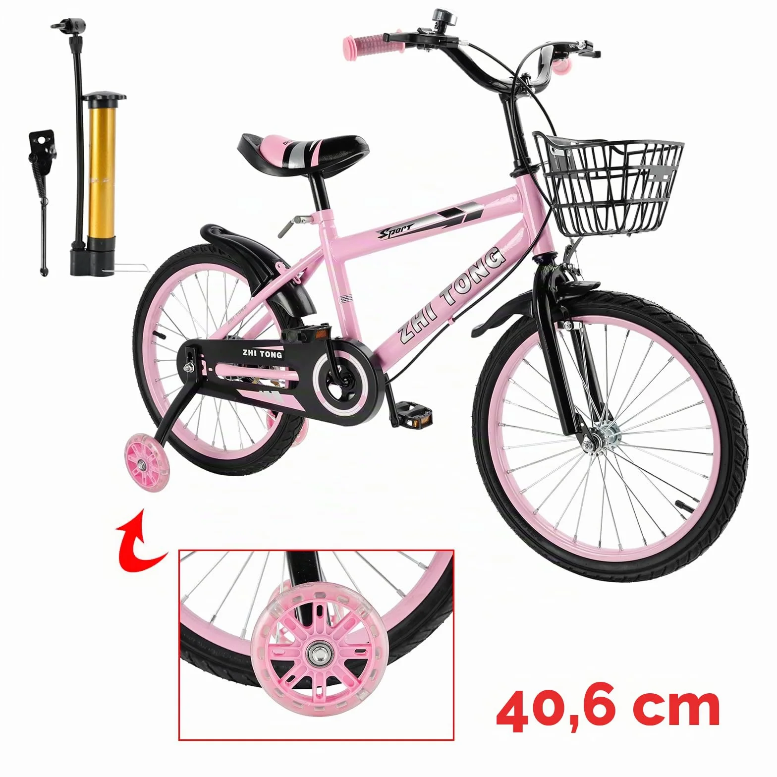 Bicicleta infantil 16 pulgadas, Marco acero carbono, Frenos dobles, Ruedas apoyo desmontables