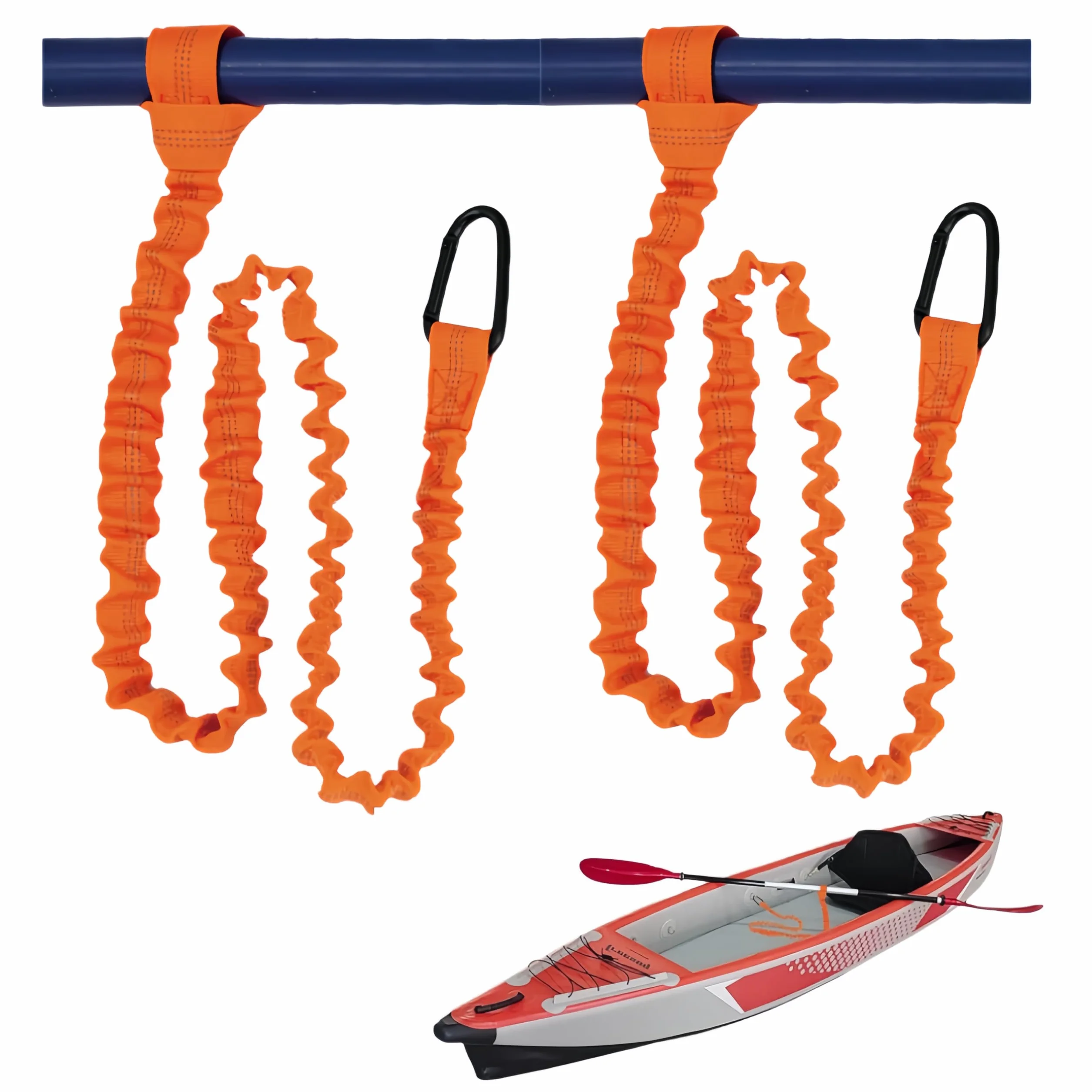 Correas para remos de kayak, leash extensible 1,5 m con mosquetón, naranja