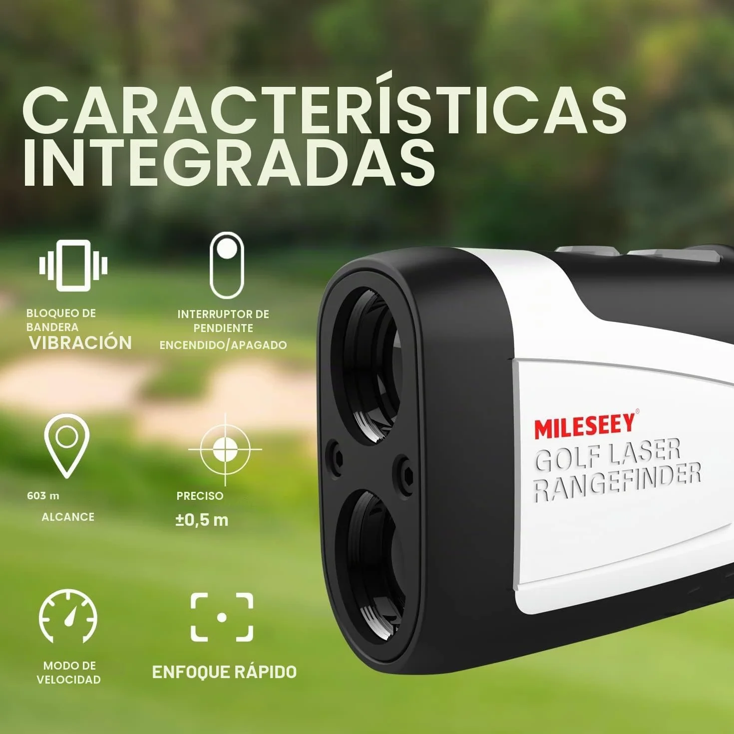 MiLESEEY Telémetro Láser de Golf 1000M, Precisión ±0,5M, Slope On/Off, Bloqueo de Bandera, Vibración, Aumento 6X