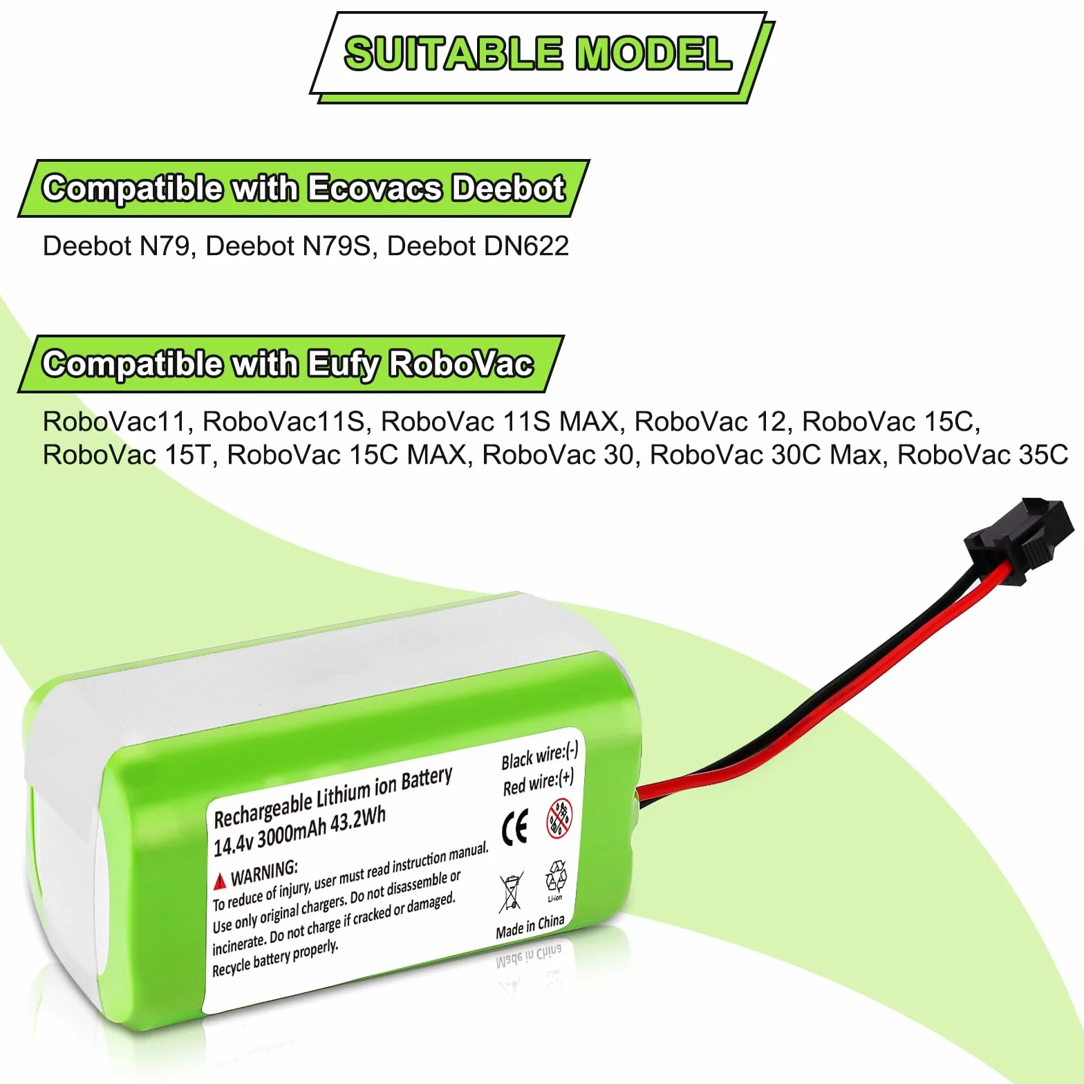 Batería de Lones de Litio 3000mAh 14.4V para Conga Excellence 1090 990 950 1990 1790 para Ecovacs Deebot N79 DN622 N79S IKHOS S15 S14 para Eufy RoboVac 11 12 30 11S 15C 15T 11SMAX 15C 30C 35C