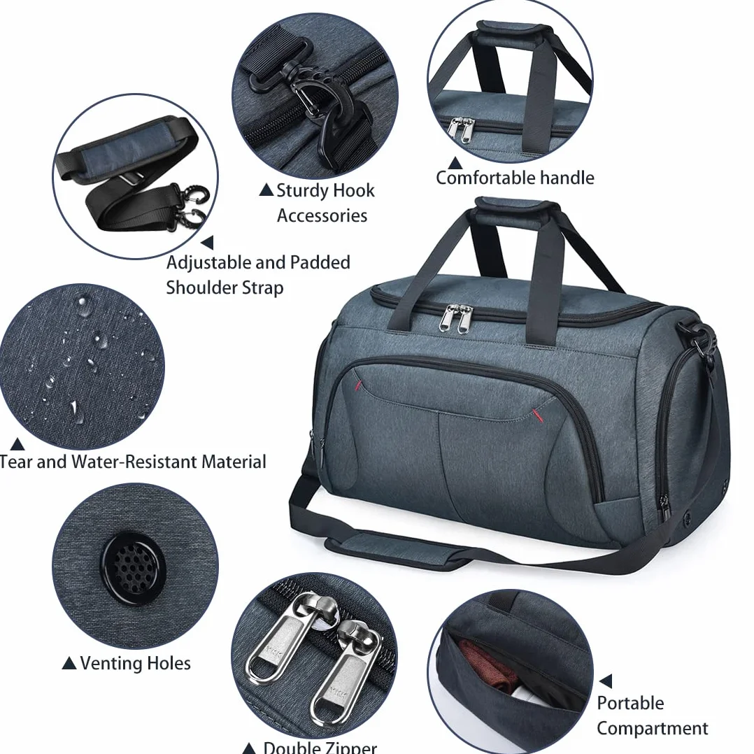 NUBILY - Bolsa de Deporte para Hombre, Bolsa de Viaje, con Compartimento para Zapatos, Gran Capacidad, Impermeable, Weekender, Bolsa de Gimnasio, para Hombres, Mujeres, Bolso de Mano, 40 l