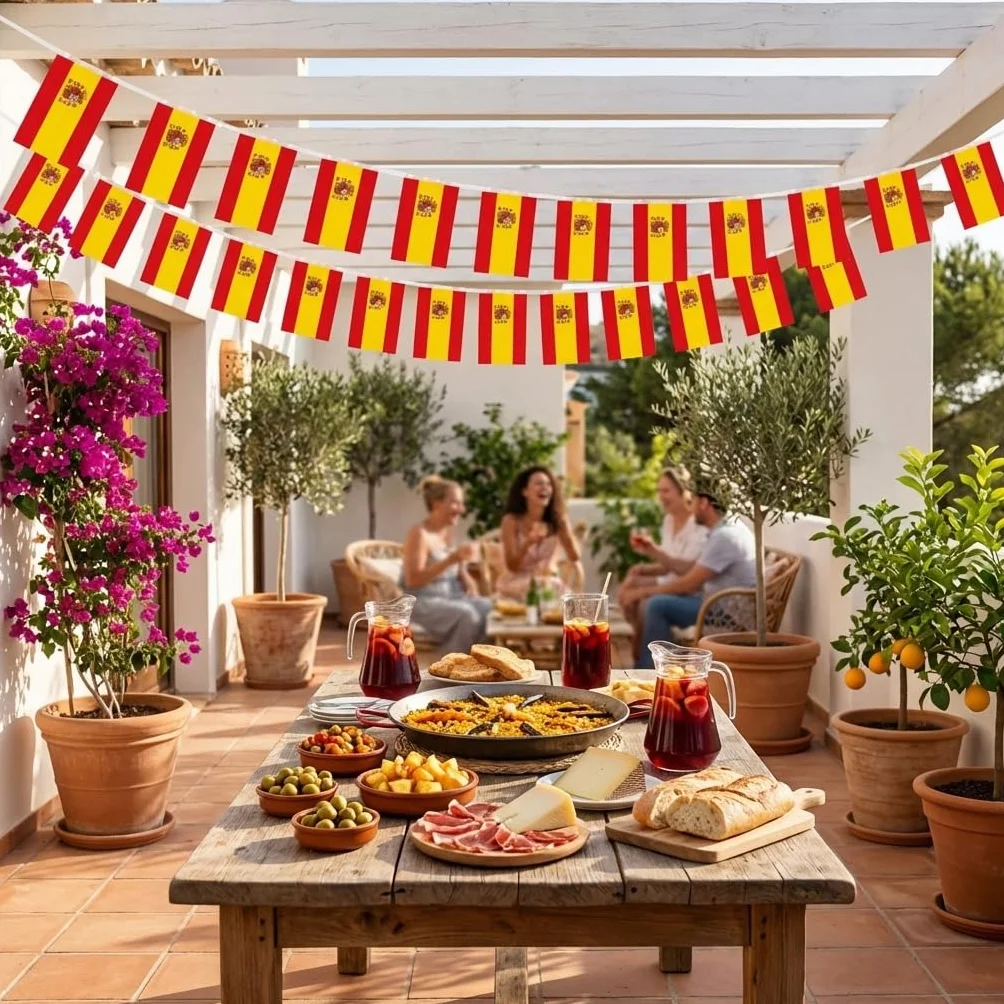 Guirnalda 10m Banderas de España 14x21cm Tela Decoración Mundial 2026 Fútbol