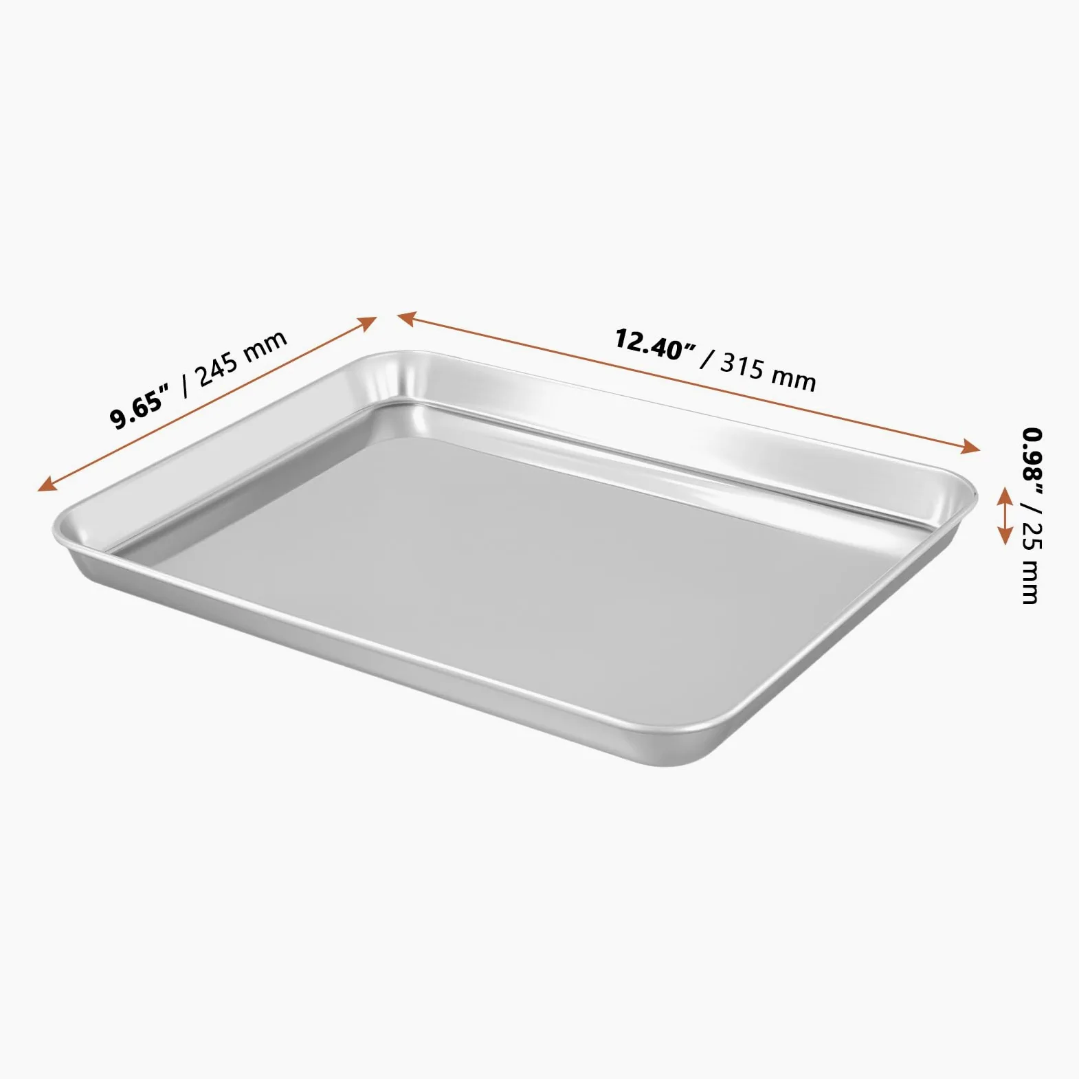 LEXININ 6 bandejas rectangulares antiadherentes de acero inoxidable para cocinar y servir, 31,5 x 24,5 x 2,5 cm