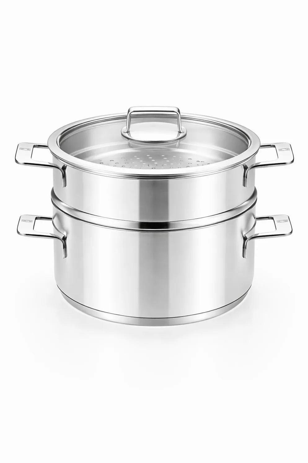 BRA Signature | Set cocina al vapor 24 cm con tapa, Acero Inoxidable 18/10 | Sin antiadherente, Cacerola 24 cm con Vaporera y Tapa de vidrio, 3, 75L, apta para inducción, triple fondo full induction