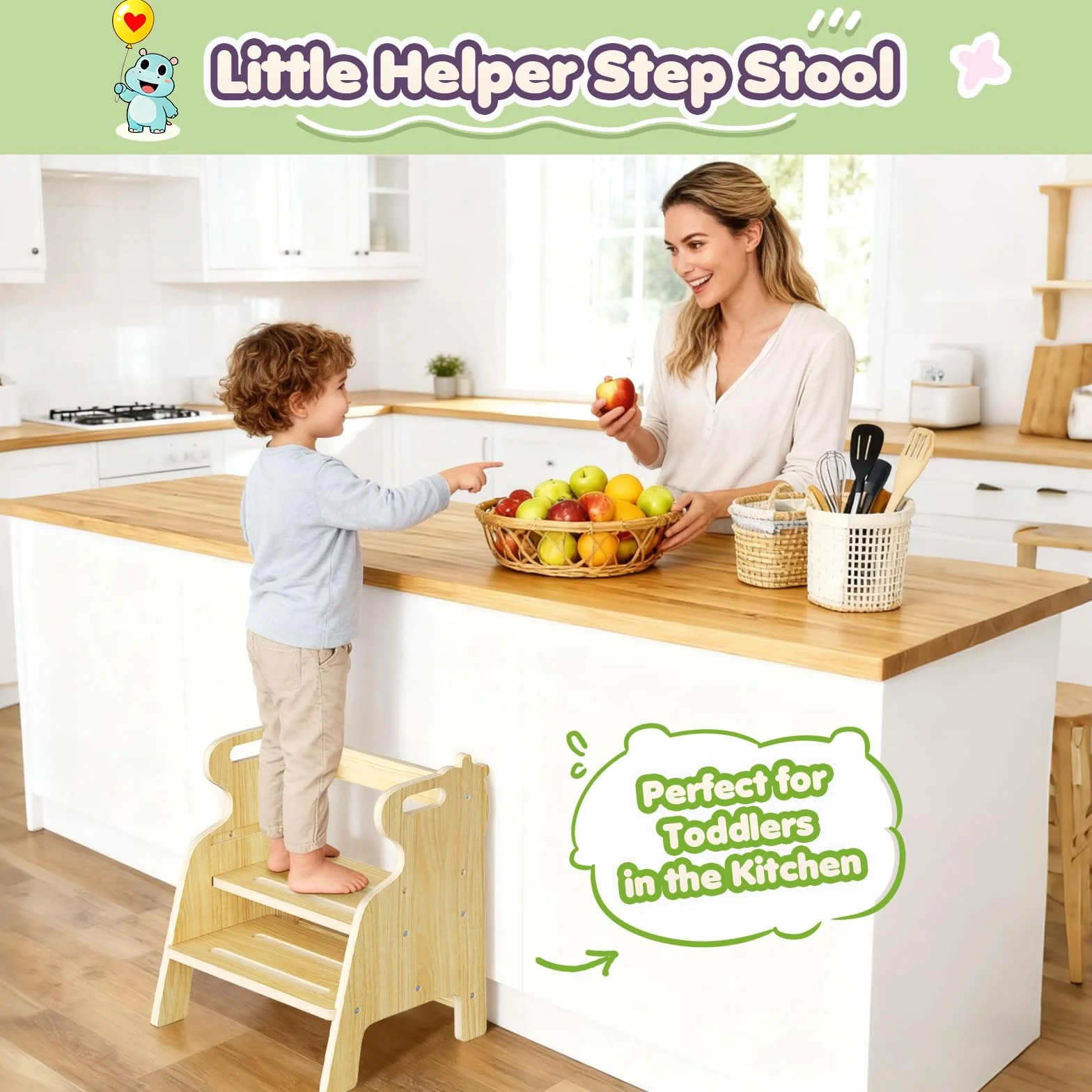 Taburete de Madera para Niños con 2 Escalones - Banqueta para Dormitorio, Baño, Cocina