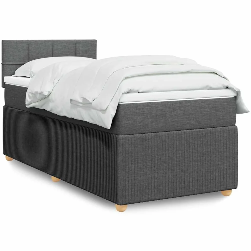 Cama con somier LED, 80 x 200 cm, color gris oscuro, núcleo de muelles ensacados, estructura de madera, 100 cm de altura, para jóvenes y habitaciones de invitados