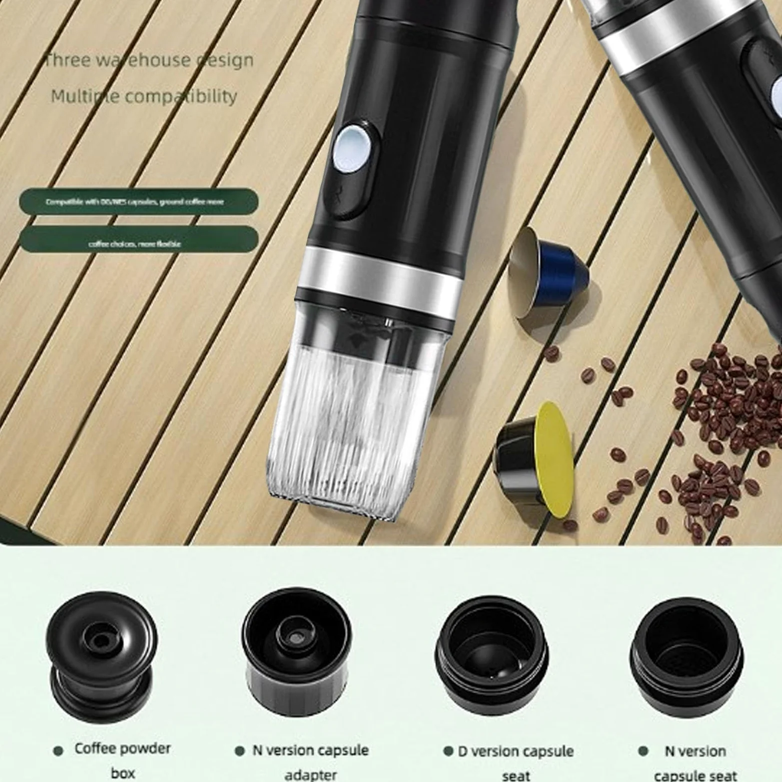 SUNGOOYUE Mini, 20 Bares, de Viaje Inalámbrica Autocalentable con Compartimento para Cápsulas 3 en 1 para Amantes del café