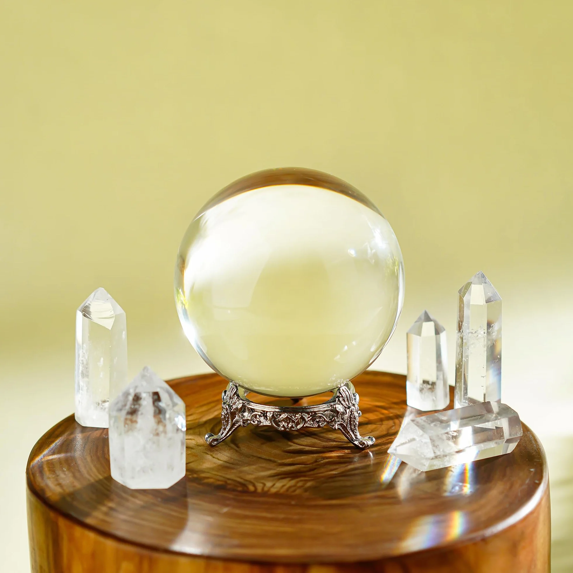 QFkris Bola de Cristal Transparente de 80 mm con Soporte para adivinación de adivinación, Esfera de Cristal para Magia, Bola Decorativa de 3.1 Pulgadas para fotografía de Lentes, Feng Shui