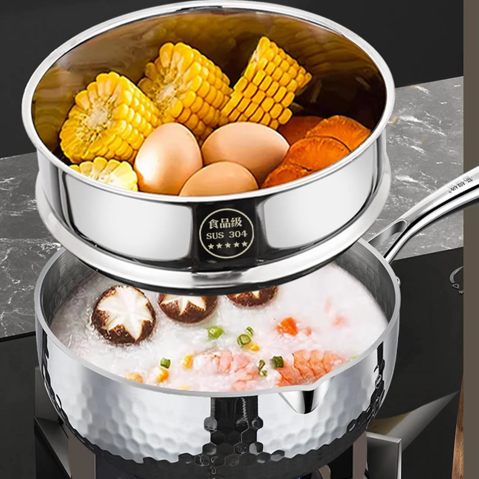 Cazo De Salsa Recipiente de Acero Inoxidable con Asa y Pico Vertedor | Cazo Pequeño Para Vapor Y Salsas Para Cocinar En Casa: Freír, Hervir, Cocer A Fuego Lento, Sopas Y Comidas Saludables