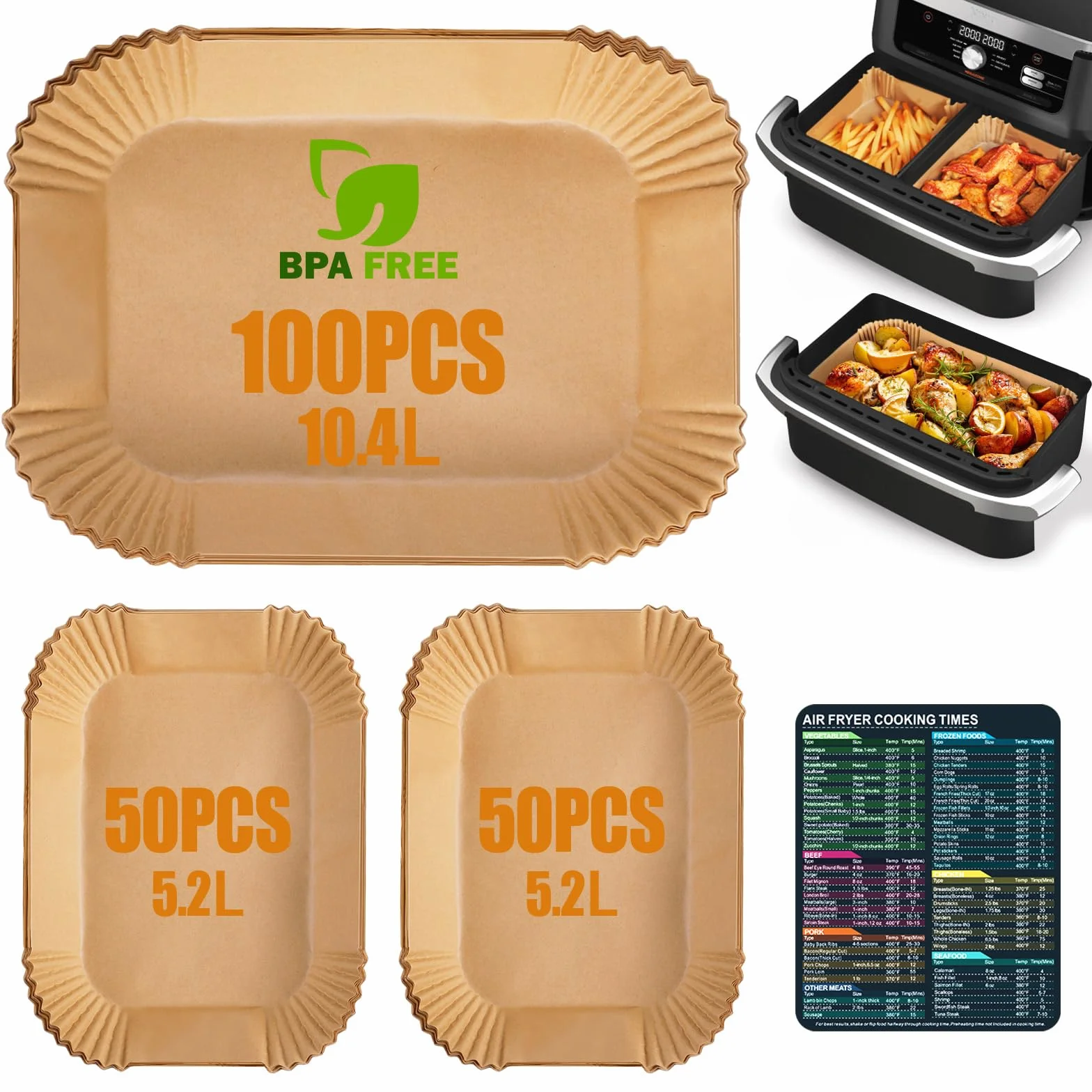 200 Piezas Papel Freidora Aire, Papel para Air Fryer Cosori Dual Blaze TwinFry 10 L/Ninja Air Fryer AF500EU 5,2-10,4 L/Cecotec Cecofry Dual 9000 9 L, 10 L y 11 L, Accesorios Airfryer
