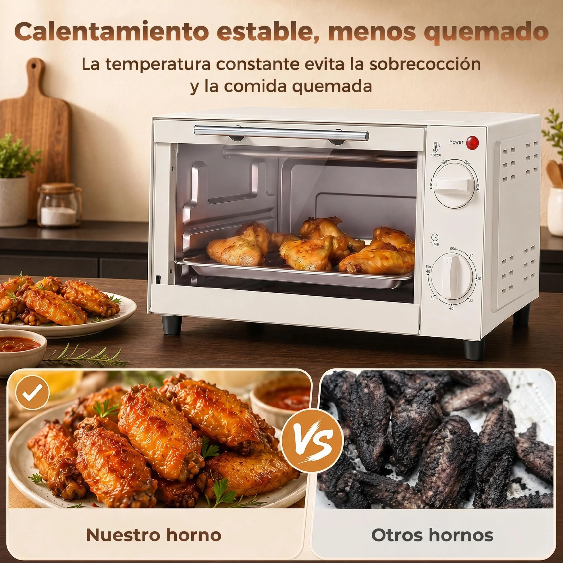 HOMCOM Horno Eléctrico de Sobremesa Horno Sobremesa de 9L 750W con Temperatura Ajustable hasta 230°C Temporizador 60min y Bandeja para Hornear Parrilla Crema