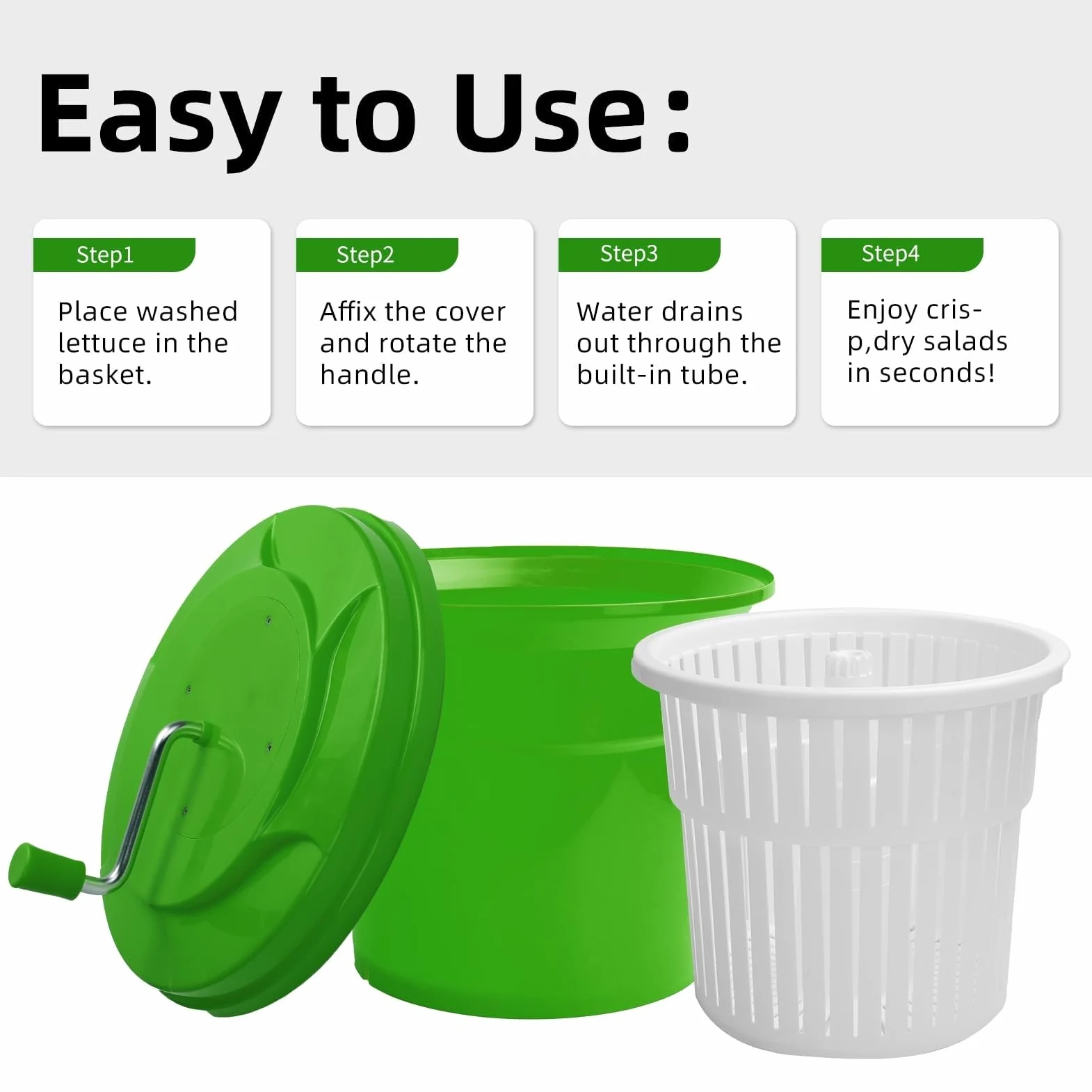 Centrifugador de ensalada grande comercial de 12 L/24 L, secador de lechuga con cesta colador para escurridor de frutas y verduras, herramienta de cocina resistente