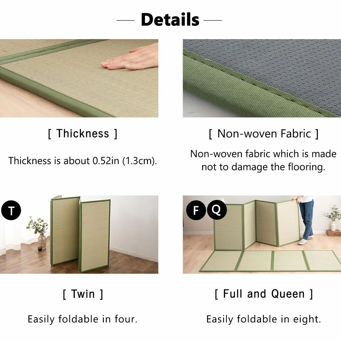 EMOOR Esterilla Tatami Japonesa 90 x 200 cm Hierba Natural (Sin Teñir), Colchón Igusa Plegable Dormir en el Suelo Colchón Futón Japonés Meditación Yoga Zen