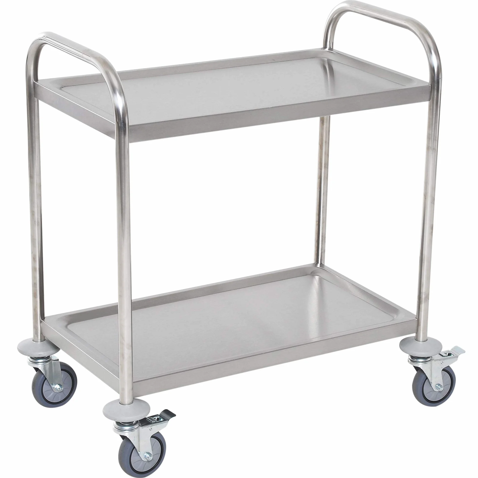 HOMCOM Carrito Auxiliar con Ruedas de Acero Inoxidable 80x45x82 cm Carrito de Cocina con Bandejas y 2 Brazos Carga 100 kg para Comedor Hotel Salón de Belleza Plata