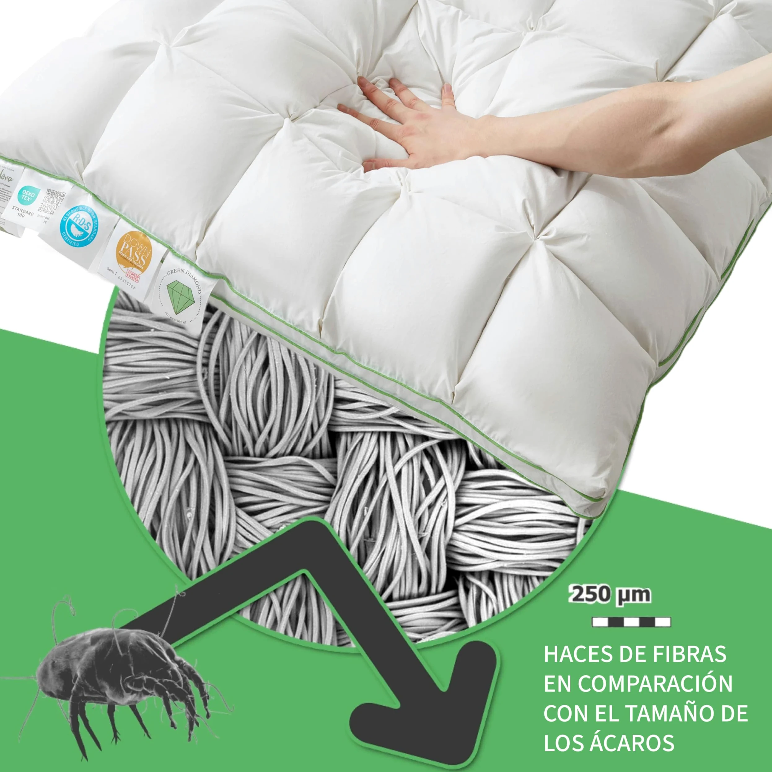 Welldora Almohada Premium 50x70 cm, 100% Fibras de plumón y Plumas, Media | Diseño de nubes para máximo confort | De lado y boca arriba | Oeko-Tex | Dermatest “Muy bueno” | Prestigiosa marca suiza