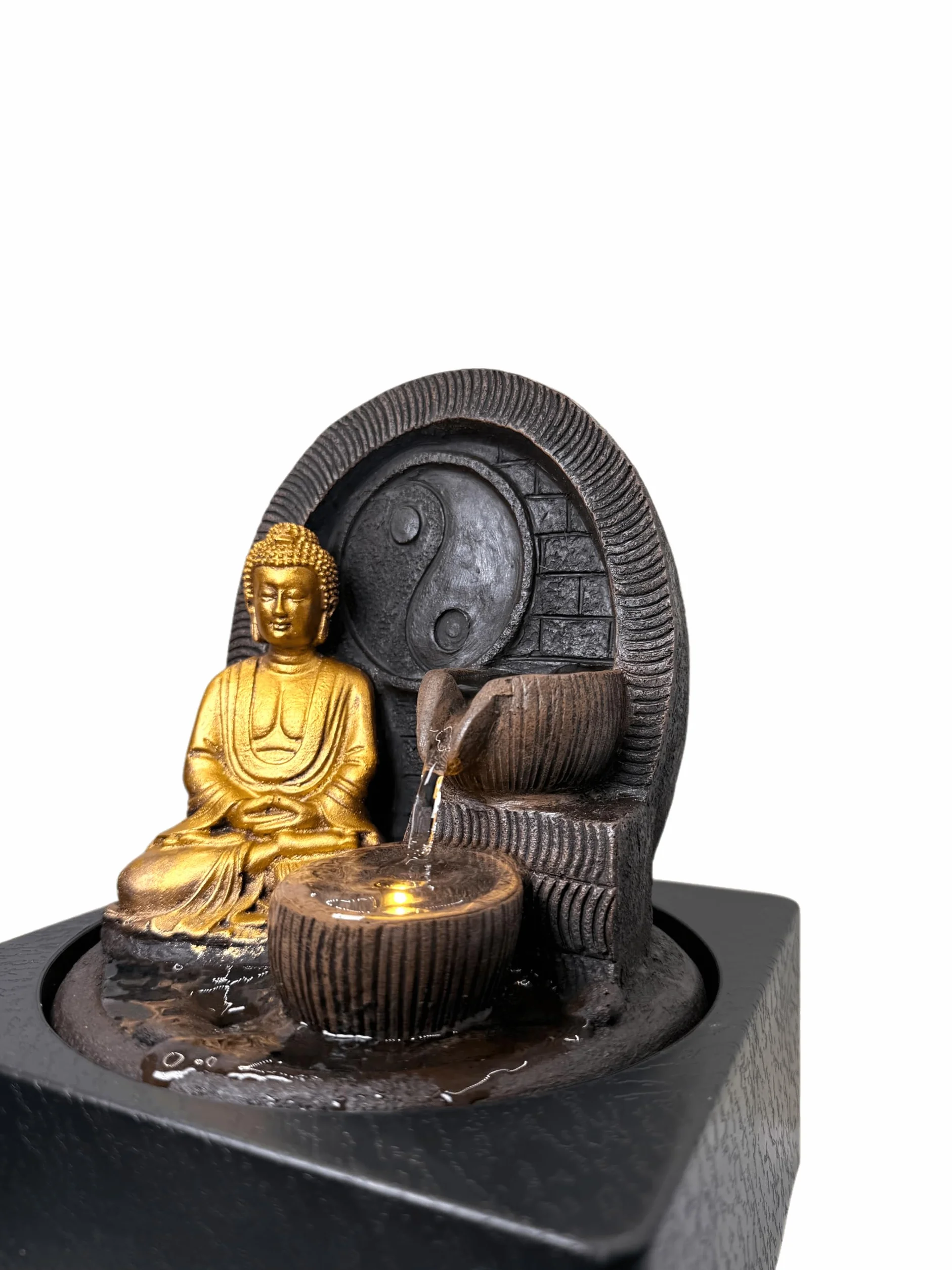 HOSTENATURA Fuente de Buda con LED 18x18x23cm - Fuente de Interior de Resina