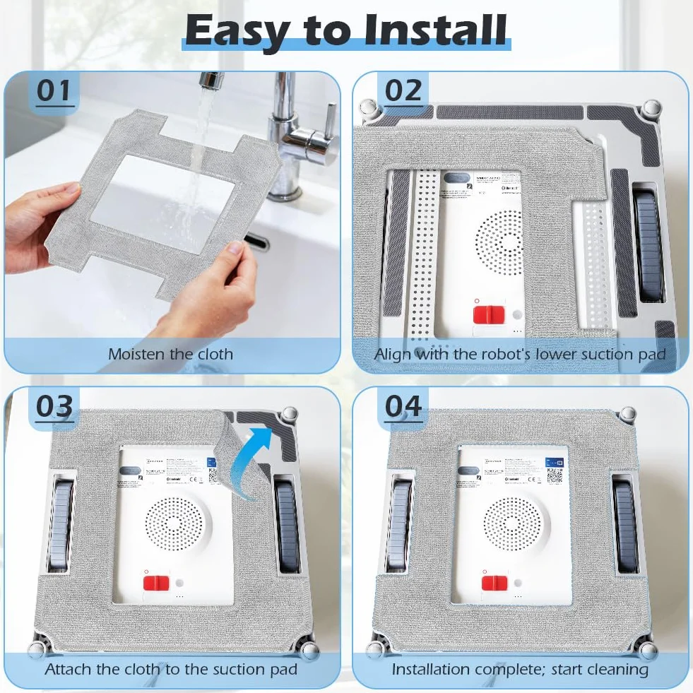 AUYAO 10 Piezas para Ecovacs Winbot W1/W1S/W1S Pro/W2/W2S Pro, Paño de Limpieza Kit, Paños de Limpieza de Ventanas, Limpiacristales Almohadillas de Limpieza Reutilizable, Paños para Aspiradoras