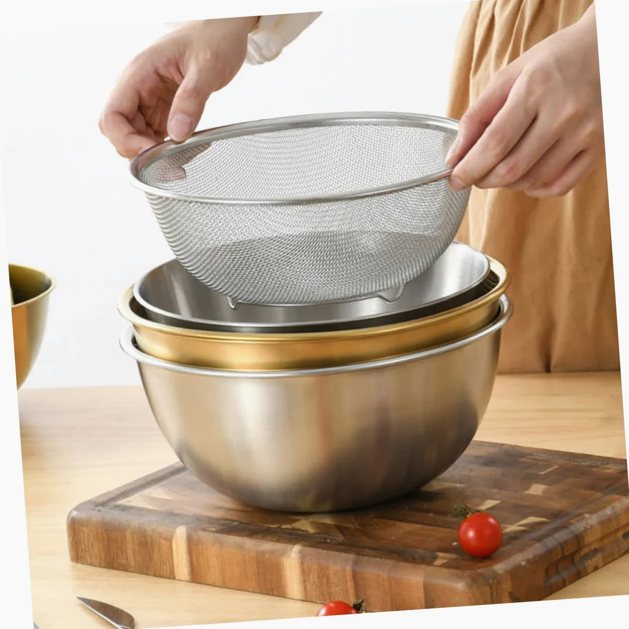 Genérico Colador De Arroz y Escurridor De Cocina 2 Piezas 22 Cm Acero Inoxidable Diseño Poroso Adecuado Para Lavar Compatible Microondas Fácil De Usar