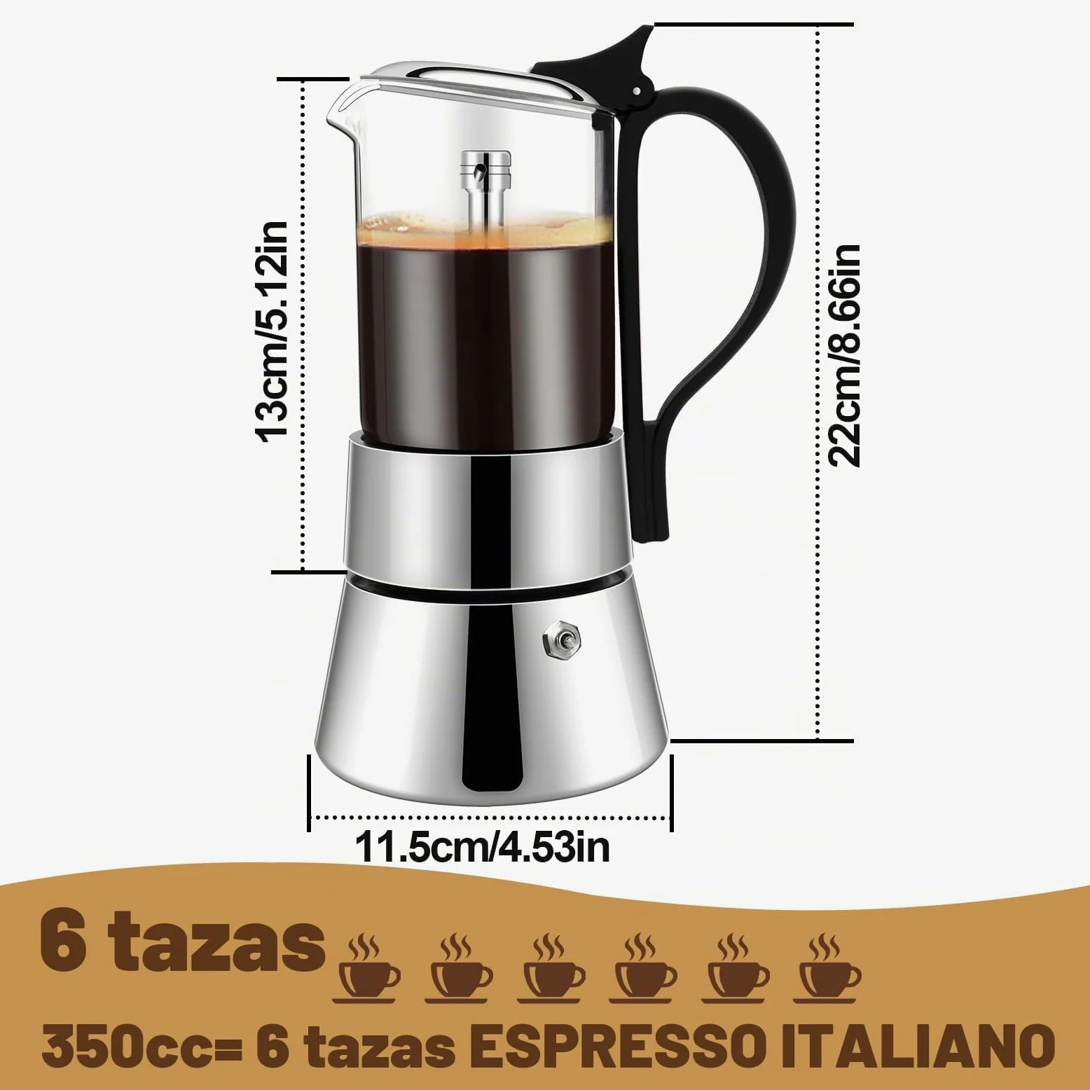 Cafetera Espresso Transparente de Acero Inoxidable 304 Moka Pot Cafetera Espresso Cafetera Percoladora Capaz Cafetera Moka Cafetera Percoladora Para Casa y Camping 6 Taza 350ml