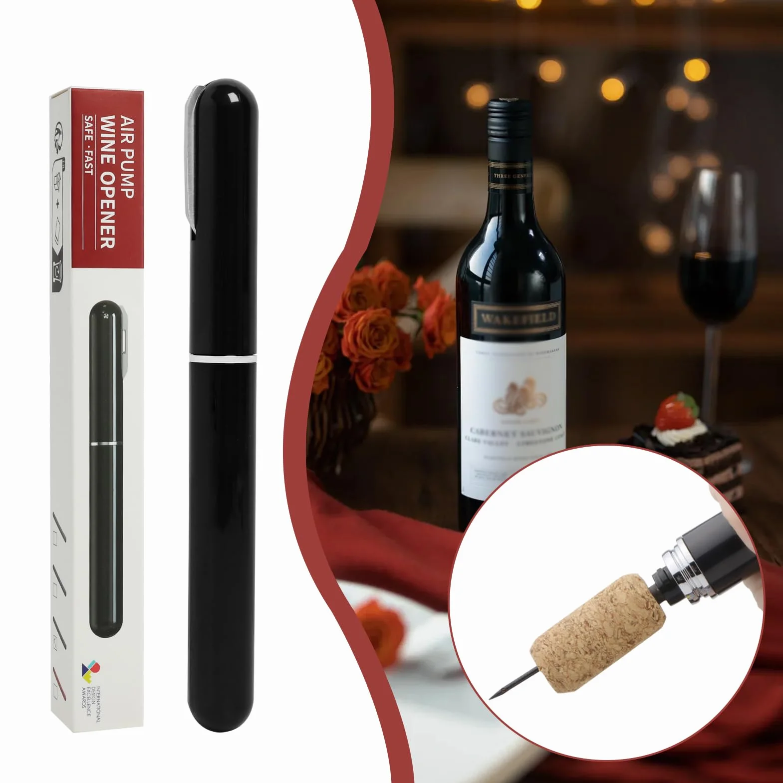 Abrelatas de vino de presión de aire 2 en 1 con cortador de papel de aluminio, Abridor de Botellas Portátil, Fácil de Usar, Ideal para Viajes y Regalo para Amantes del Vino