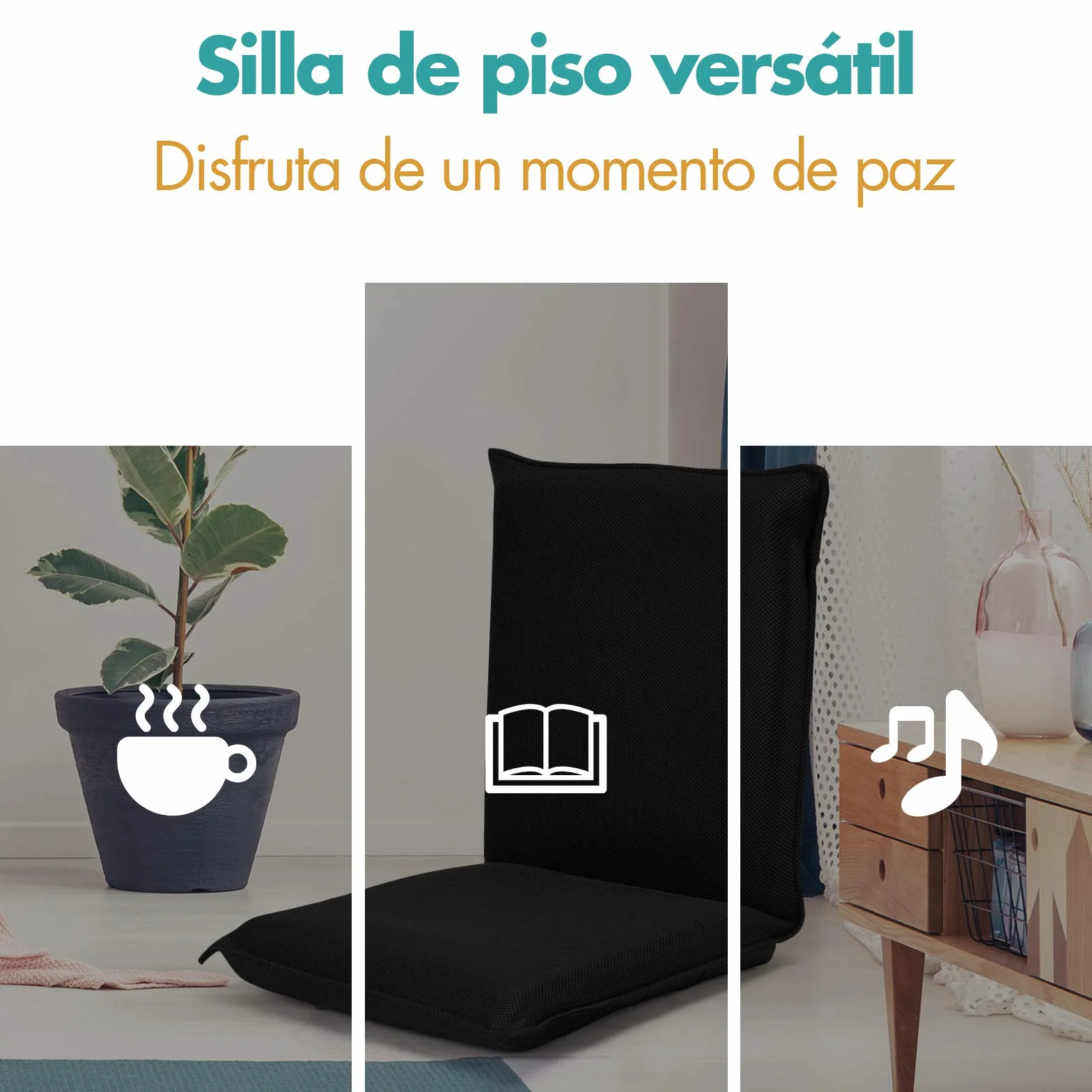 COSTWAY Silla Plegable de Suelo, Silla de Piso con Respaldo Ajustable de 6 Posiciones, Silla Tapizada para Salón Dormitorio Estudio, 98 x 44 x 7 cm (Negro)